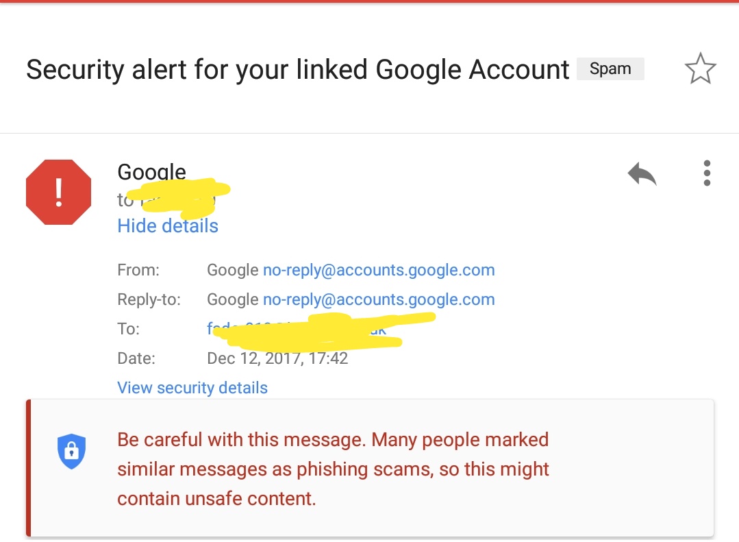 Gmail's spam protection marked an official Google email as