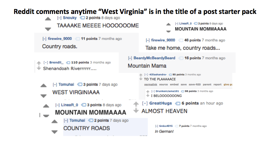 the comment section anytime "West Virginia" is in the title of a post starter pack r/starterpacks