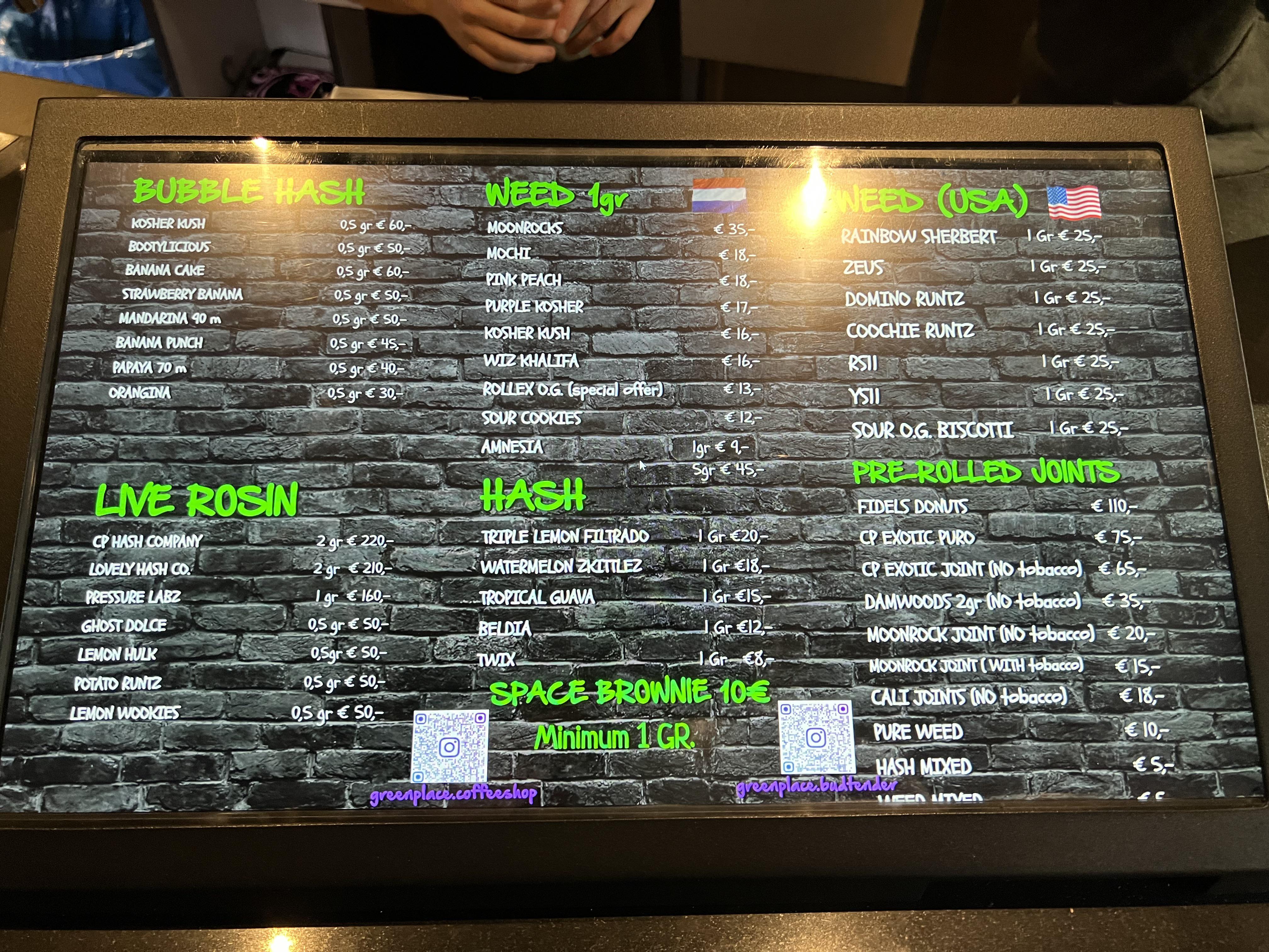 Green place menu r/AmsterdamEnts