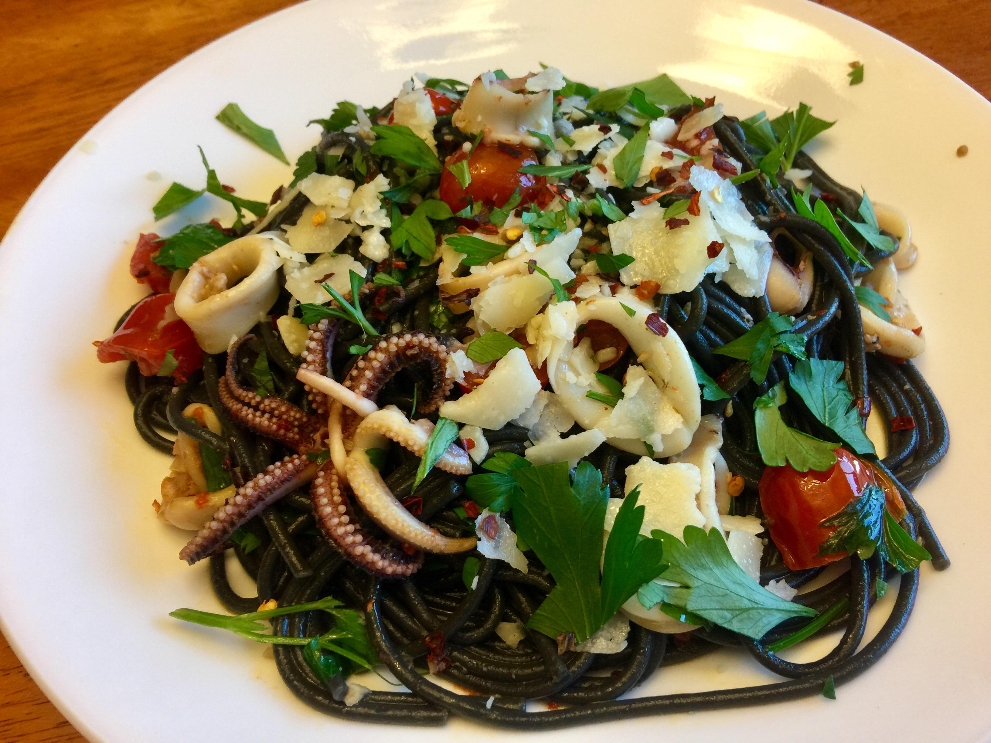 [homemade] Squid Ink Pasta r/food