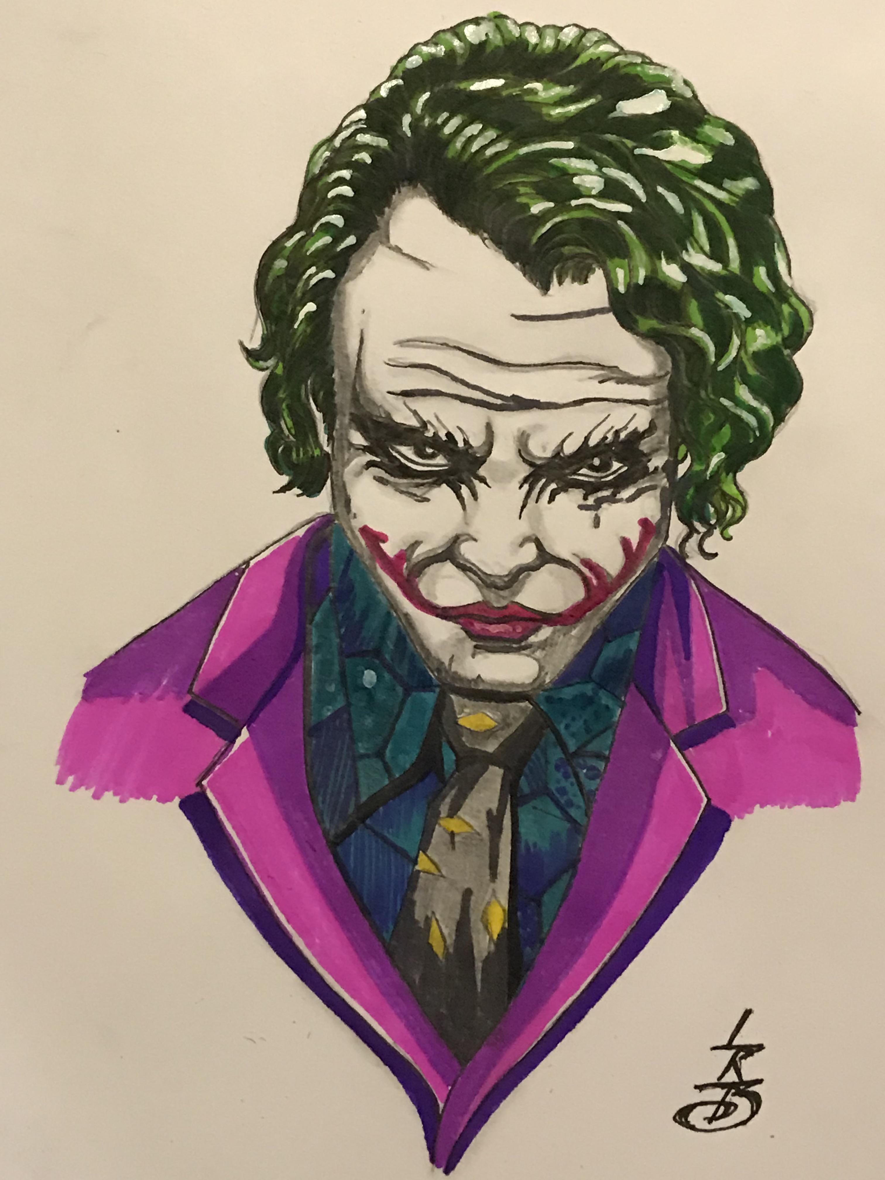 [Artwork] Another Joker drawing of Heath Ledger Joker that I did r