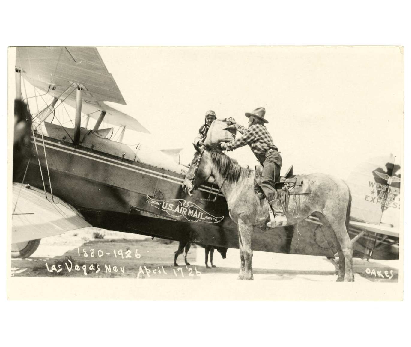 Horsedelivered mail being loaded into an Airmail Flight, Las Vegas, NV
