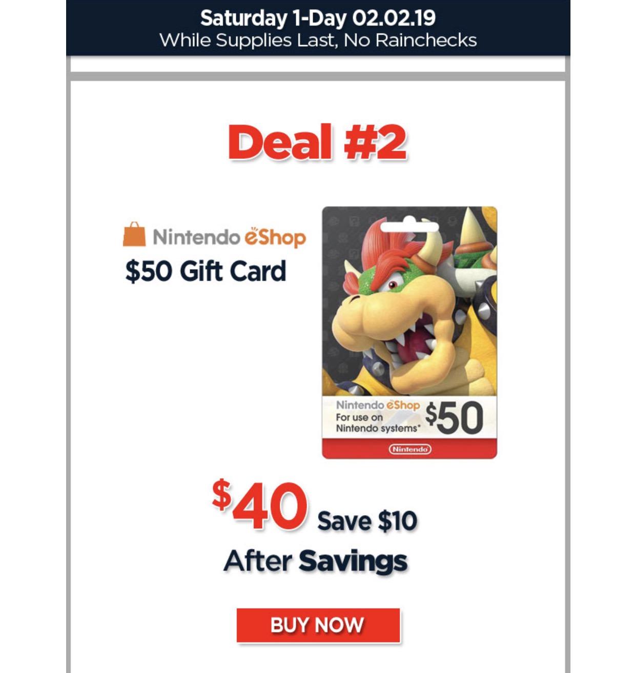 [Fry's / USA] Nintendo card 50 credit for 40 10 off w