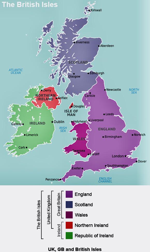The difference between The British Isles, Great Britain and the United