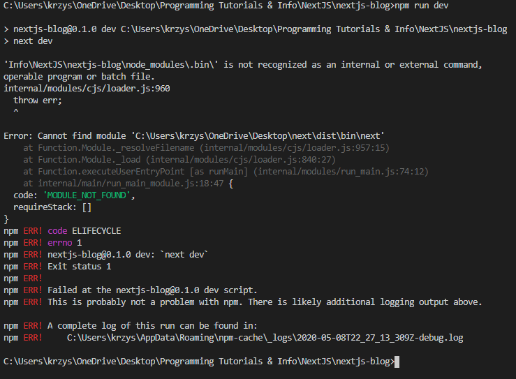 Cannot run 'npm run dev' command on next.js tutorial! I