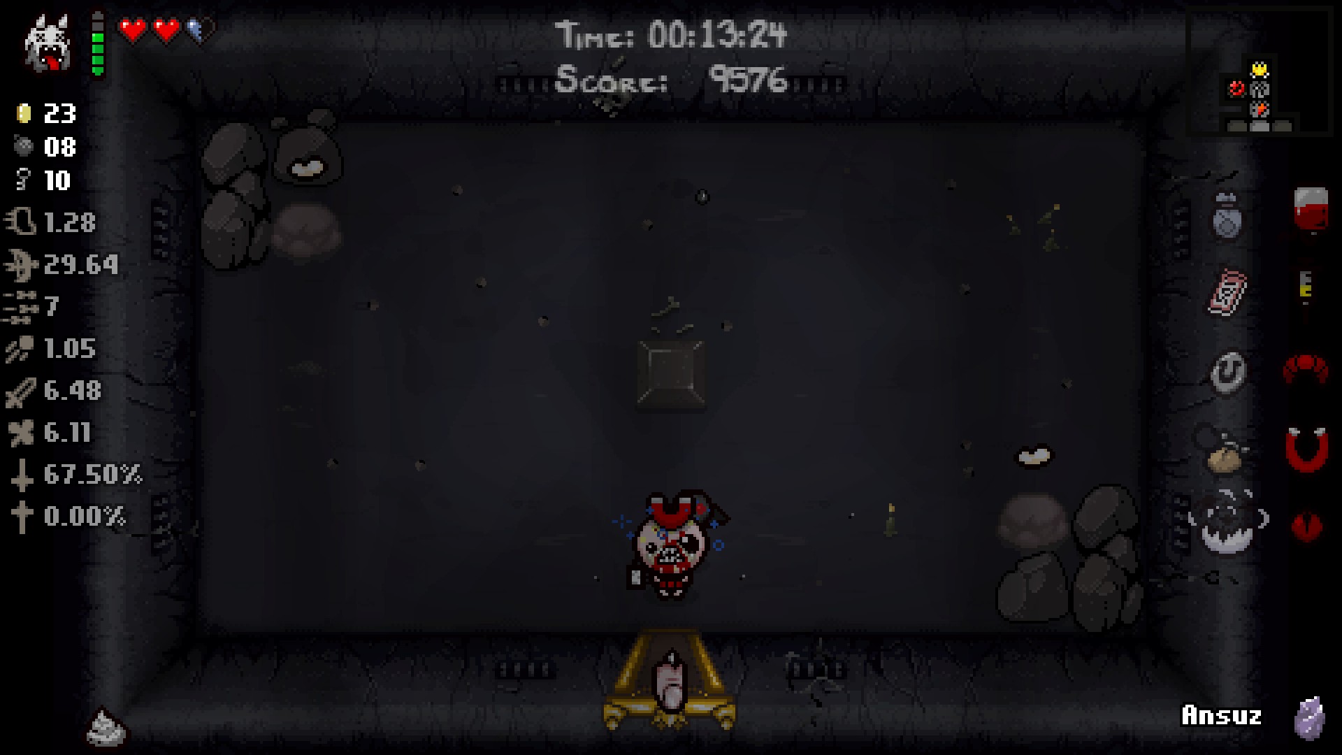 The Binding of Isaac Crawl space and small rock from a troll bomb, you