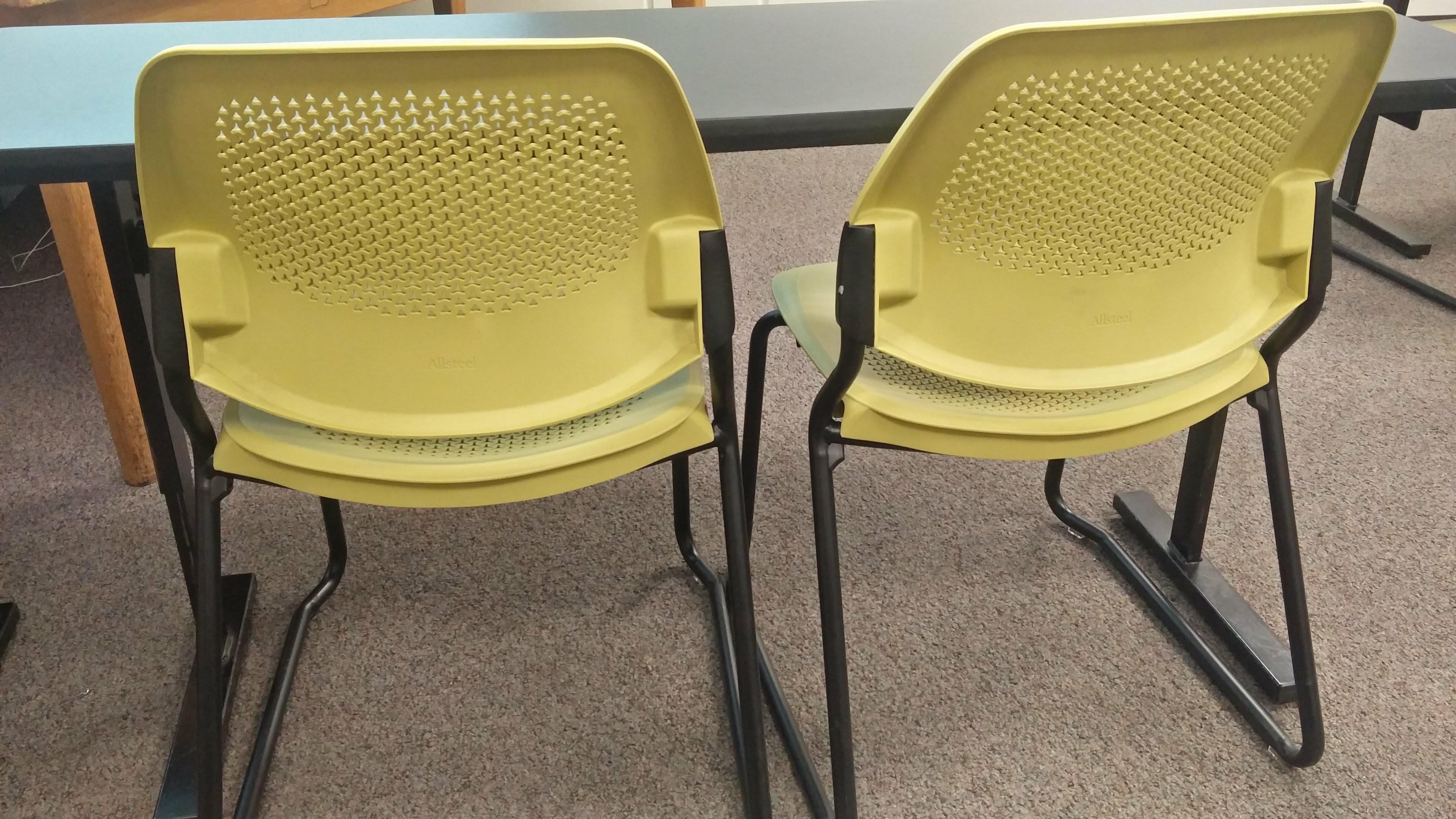 These AllSteel© chairs are made mostly of plastic, not steel. r/mildlyinteresting