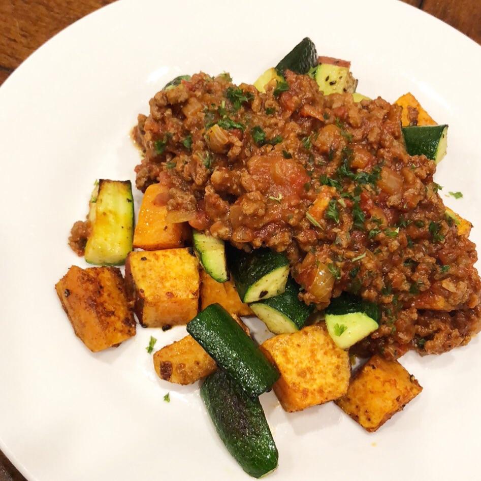 Sweet potato, courgette and mince with carrots. r/tonightsdinner