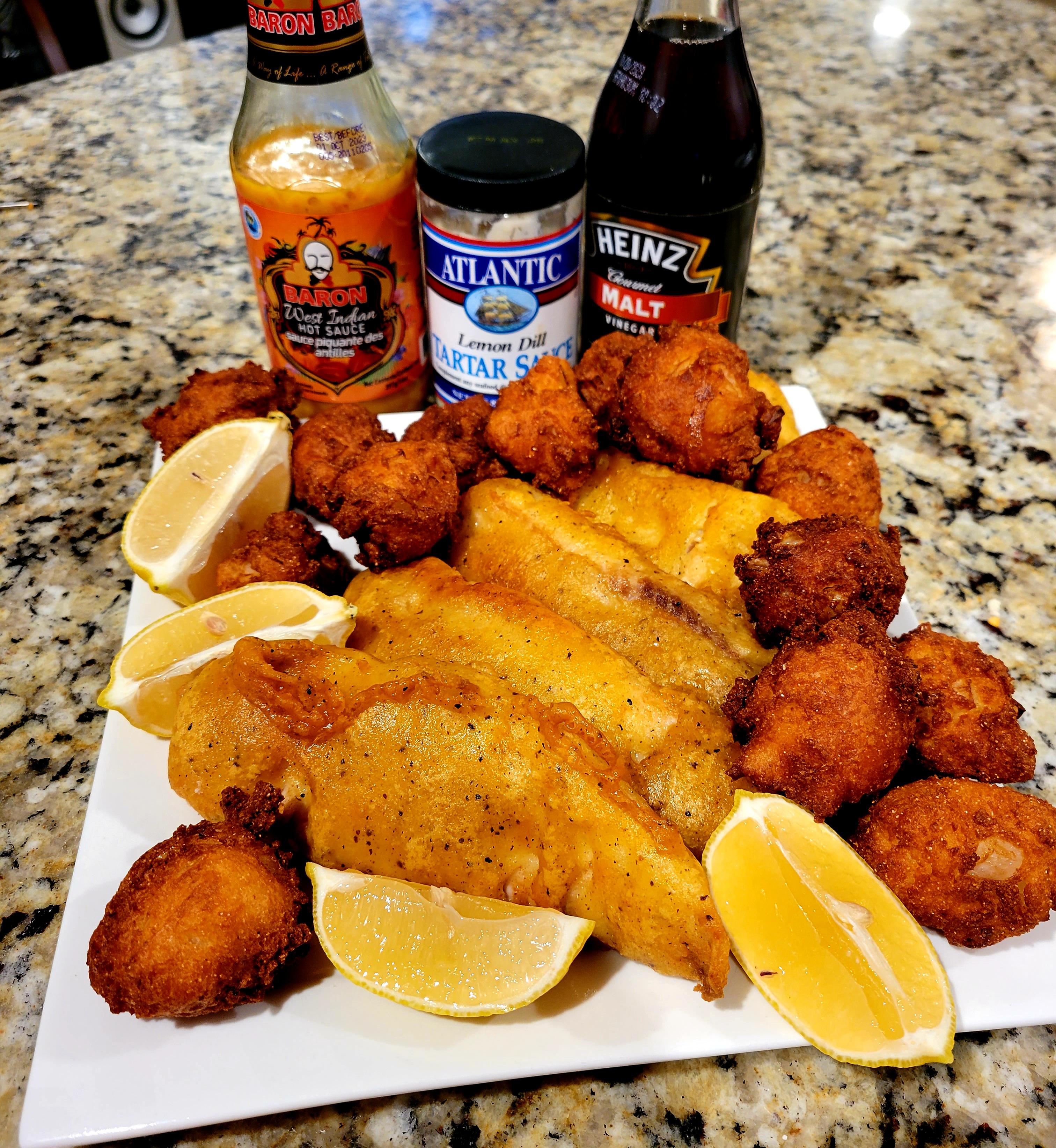 [Homemade] Beer Batter Fish and Hushpuppies! r/food