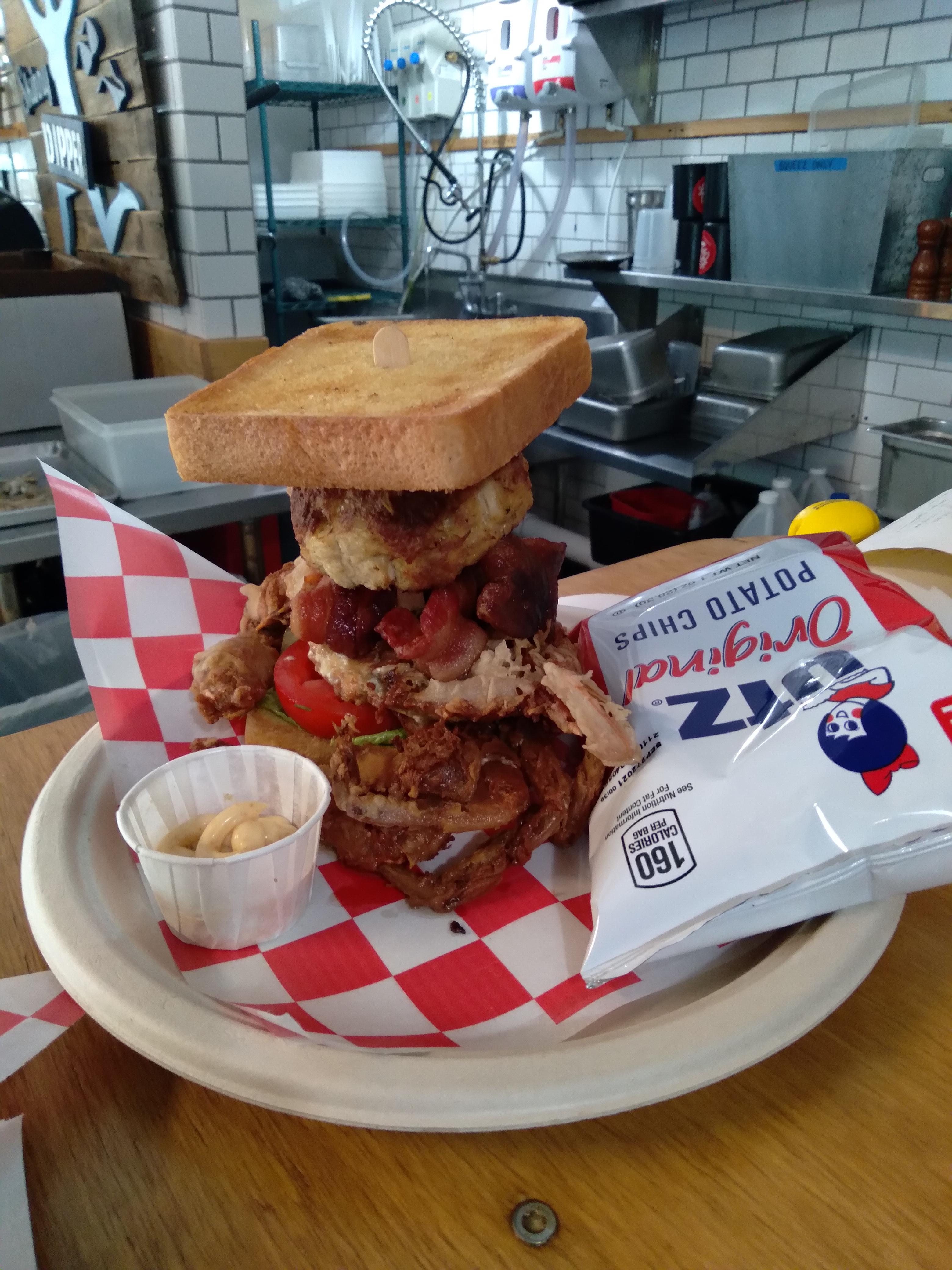 The Colossal Crab Sandwich. A fried softshell crab, a broiled crab cake