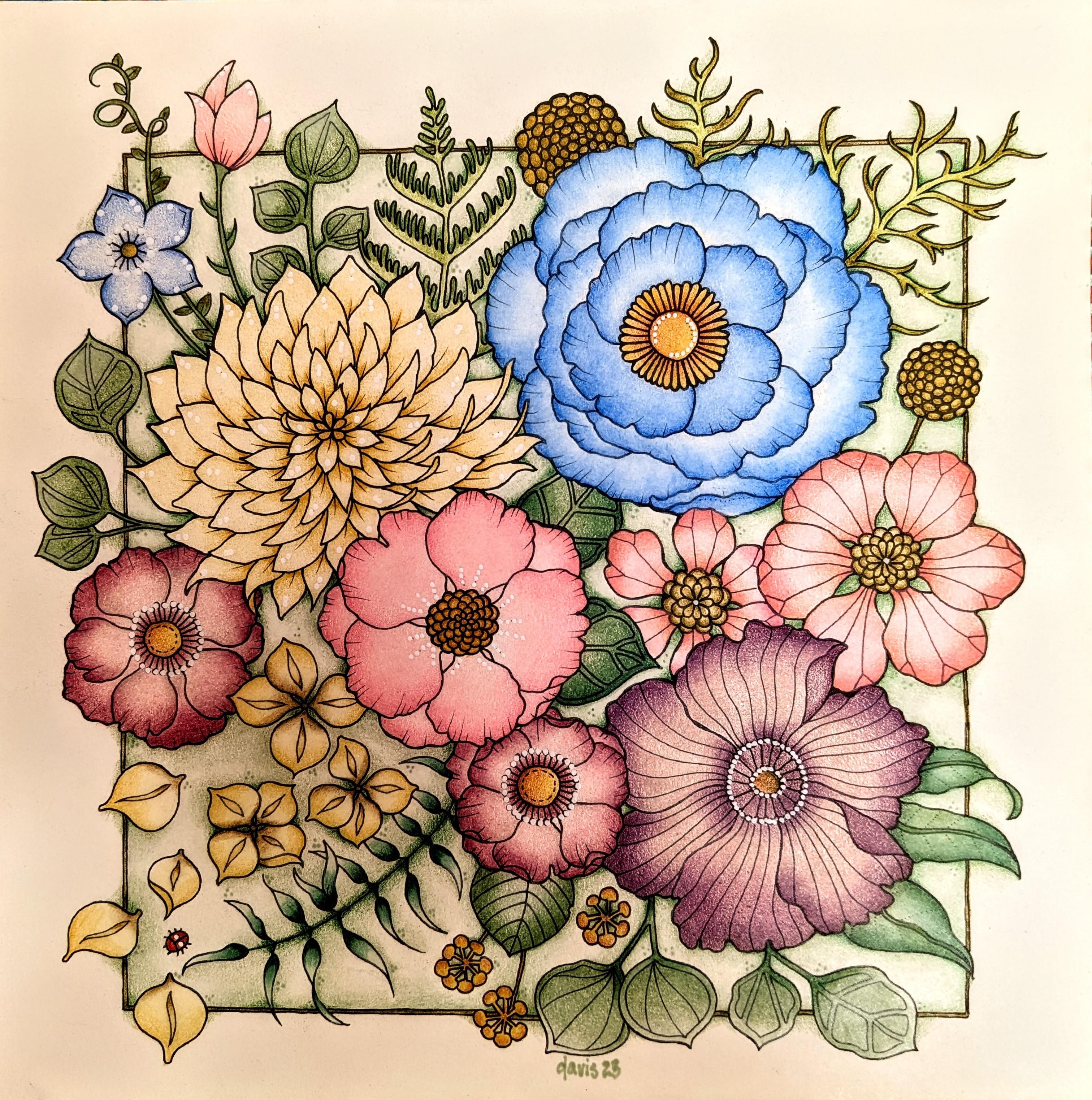World of Flowers, Johanna Basford Prismacolor Premiers, white Posca