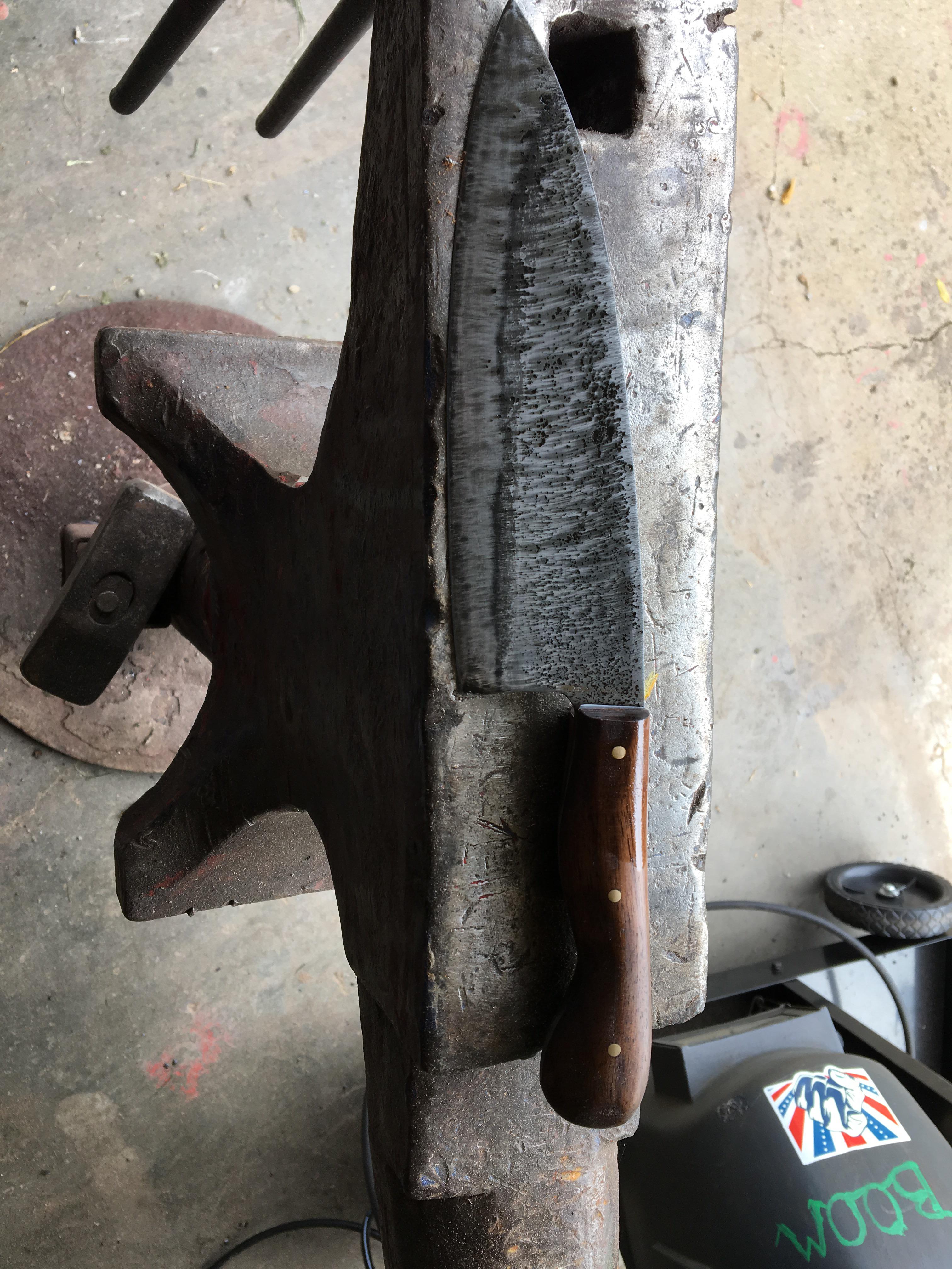 First knife in over three months, first ever kitchen knife. Walnut