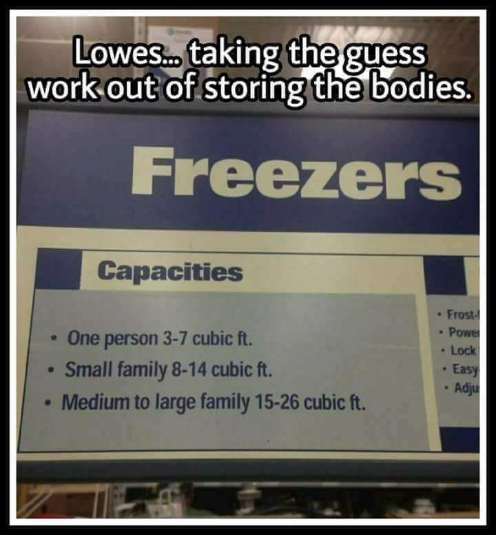 Lowes makes it easier to know how to store bodies in the freezer. r/funny