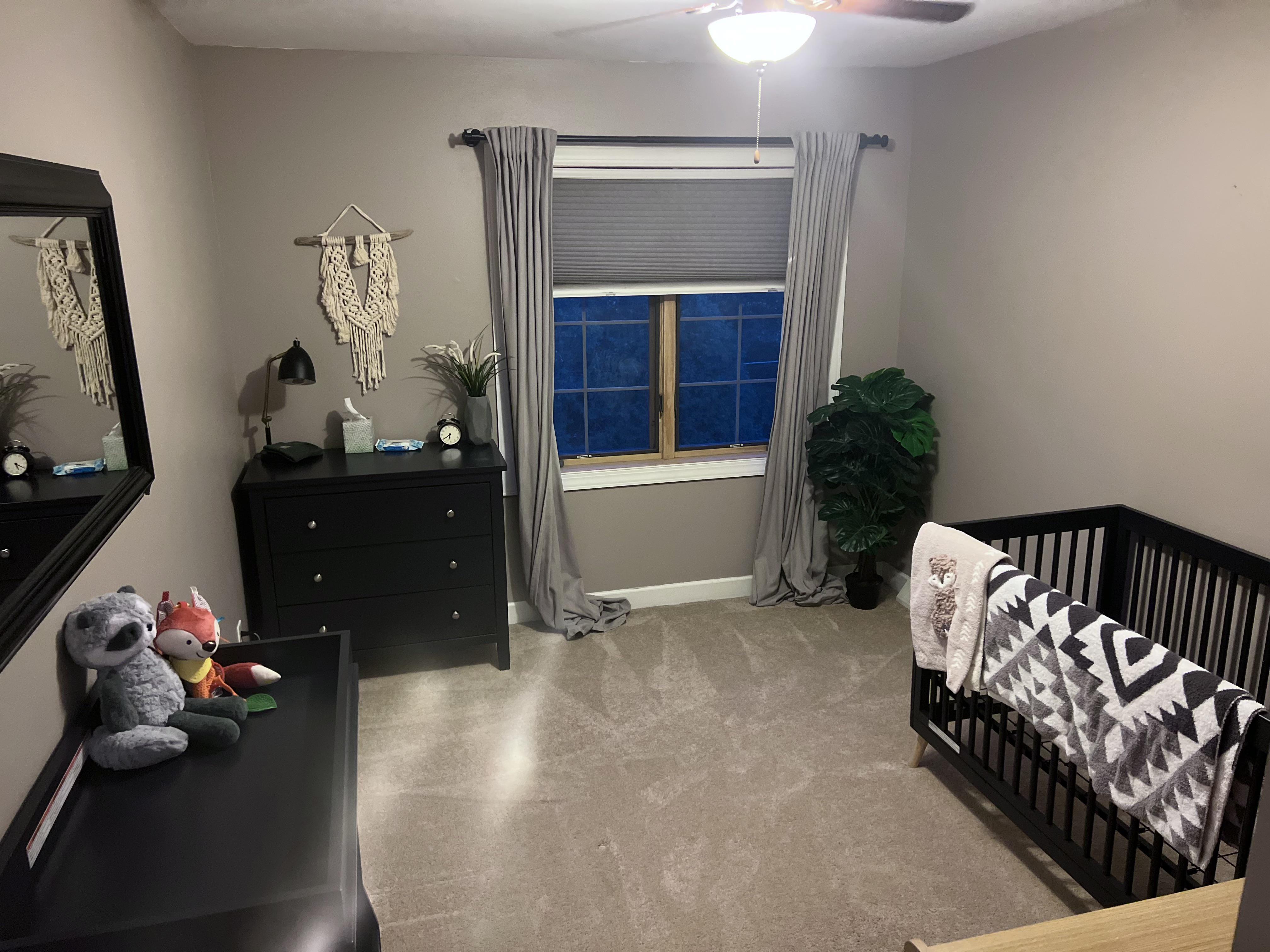 Nursery help! Pretty basic room. Sliding closet doors where the desk is