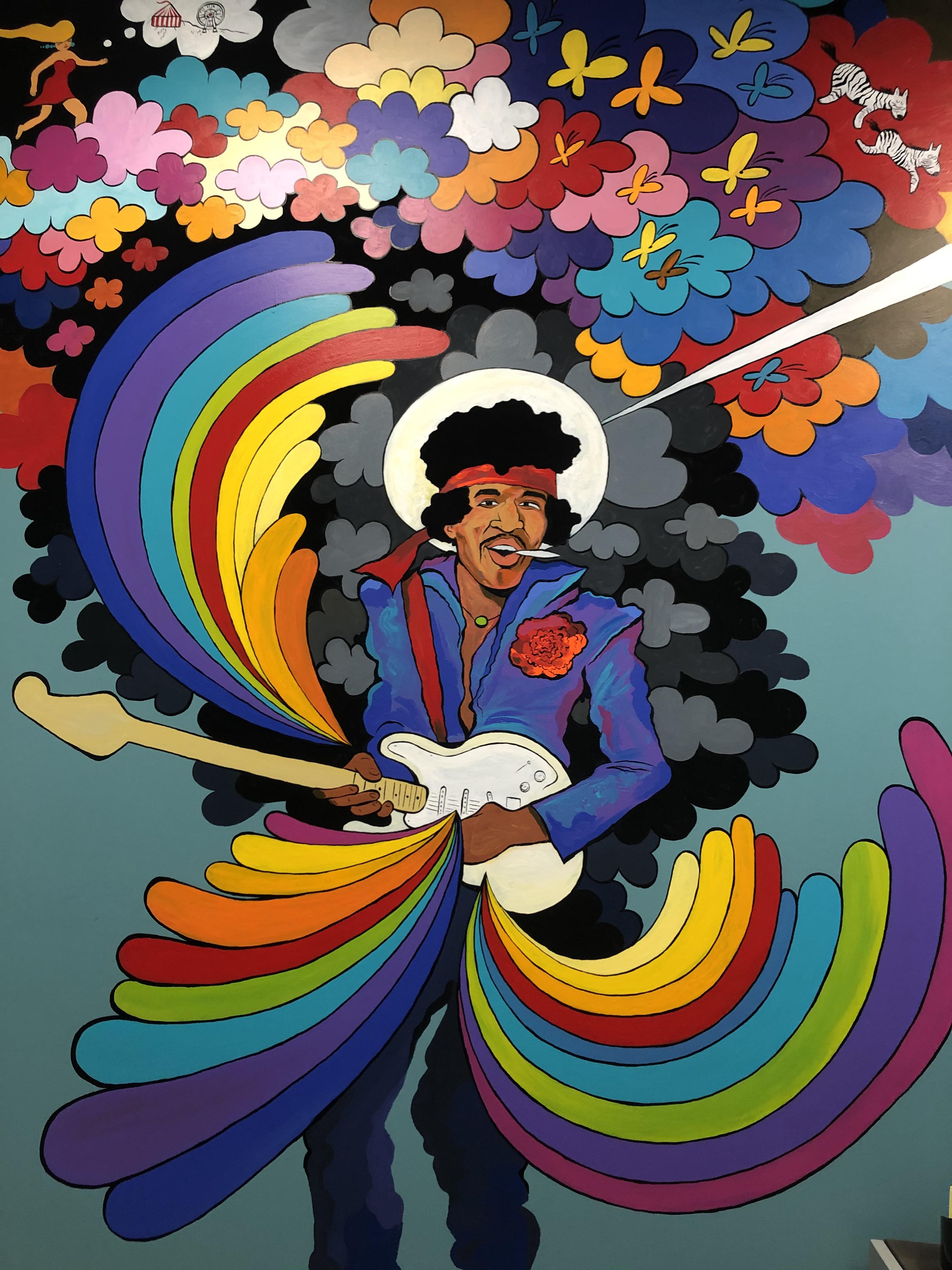 Mural progression...butterflies and zebras and moonbeams... r/jimihendrix