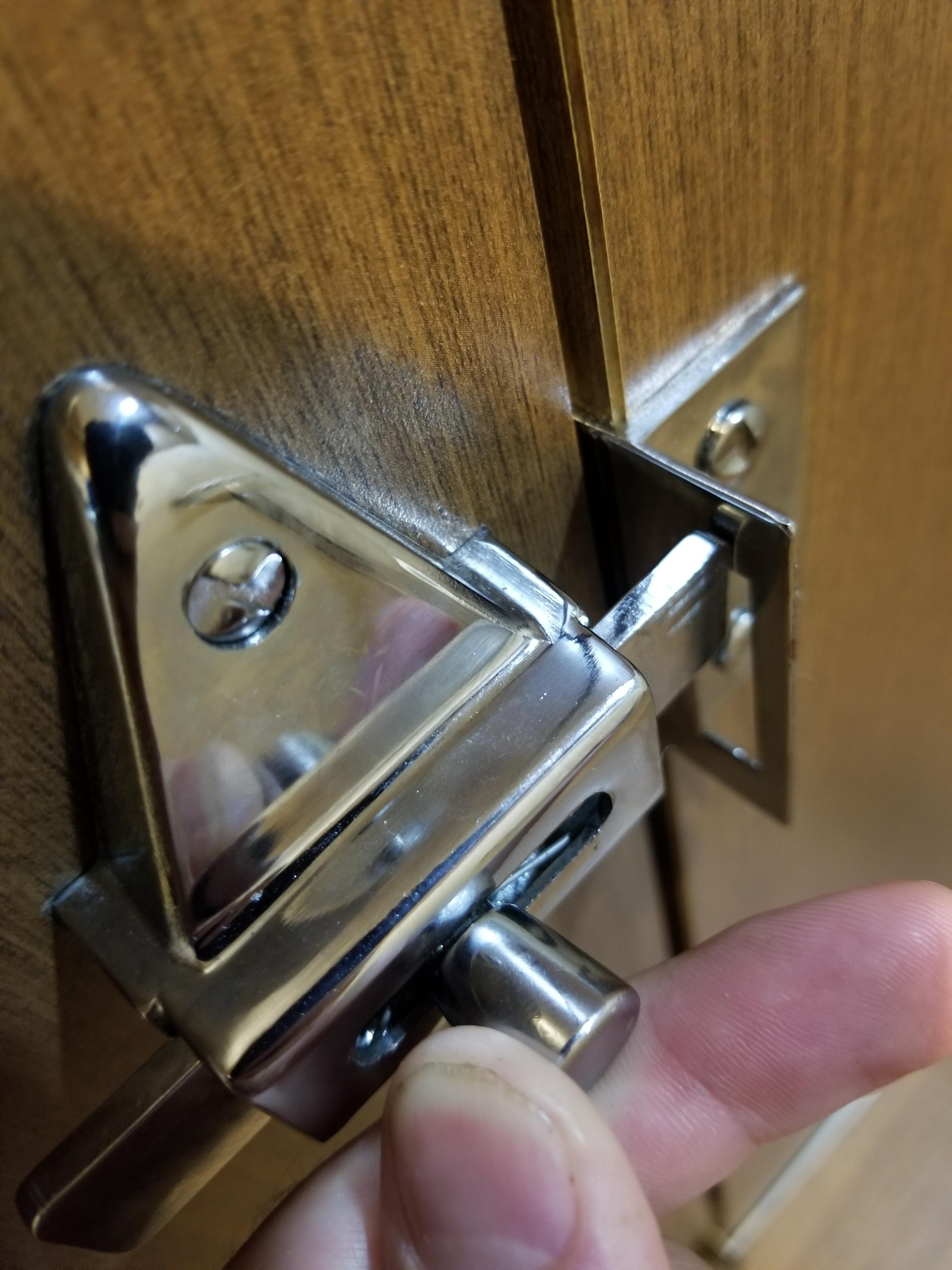 This latch that doesnt match up on a bathroom stall mildlyinfuriating