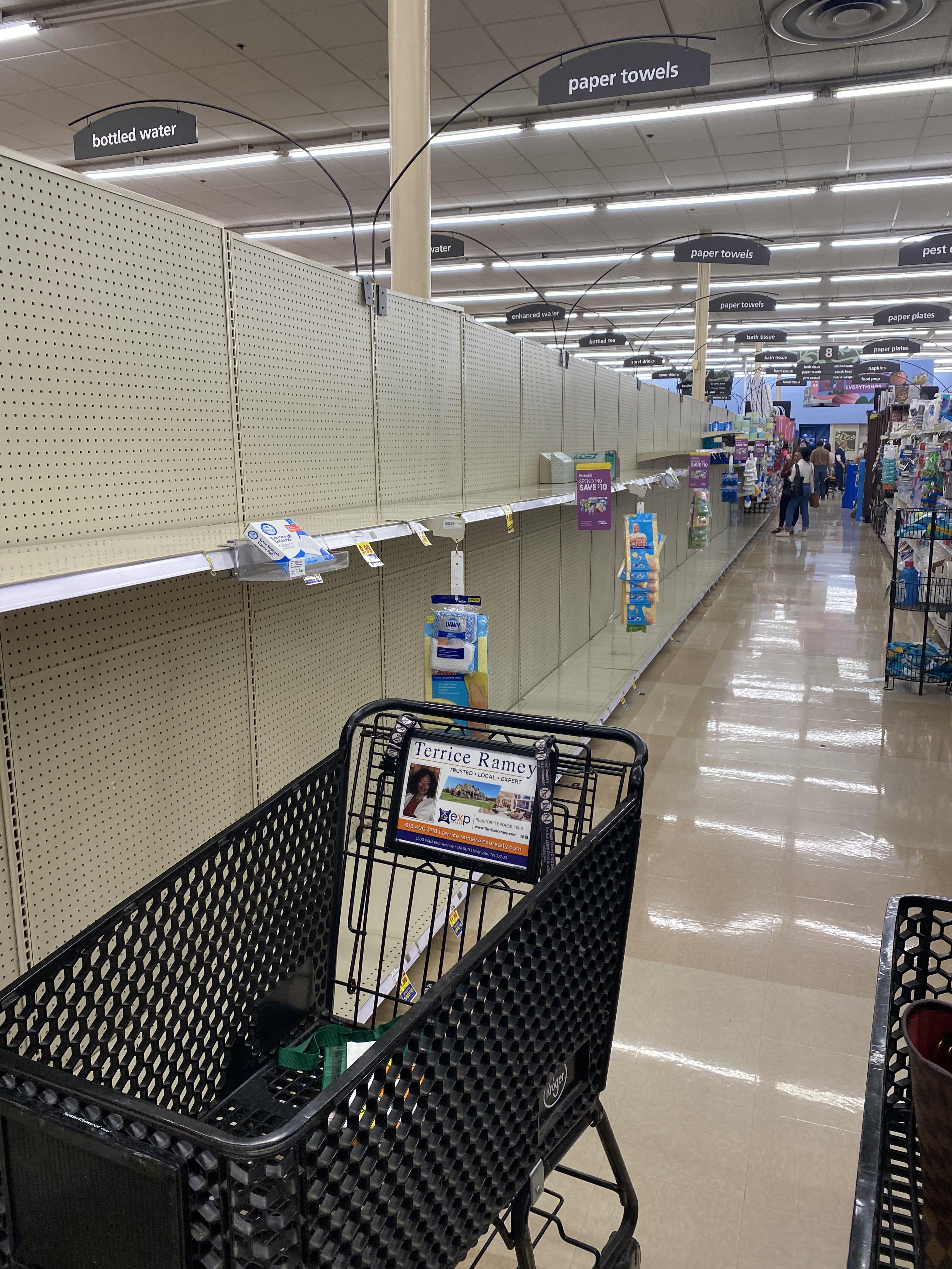 Kroger in Belle Meade TN today. No toilet paper or paper towels. WTF