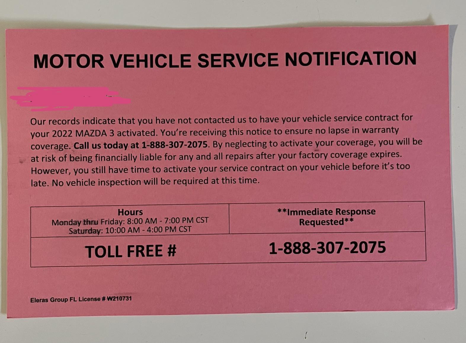 Does Mazda send Motor Vehicle Service Notifications? r/mazda