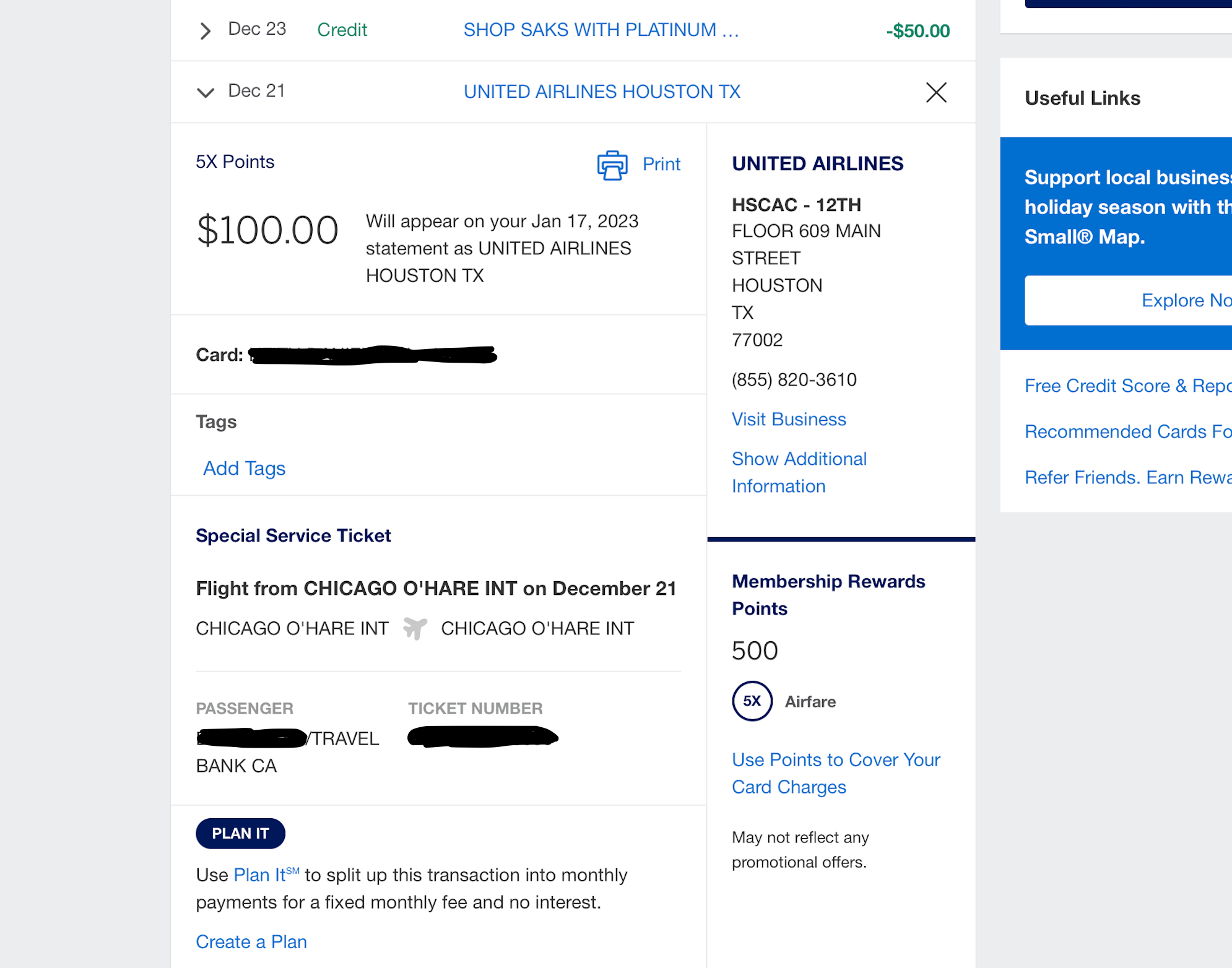 Special Service TicketI did the united travel bank transaction on 12