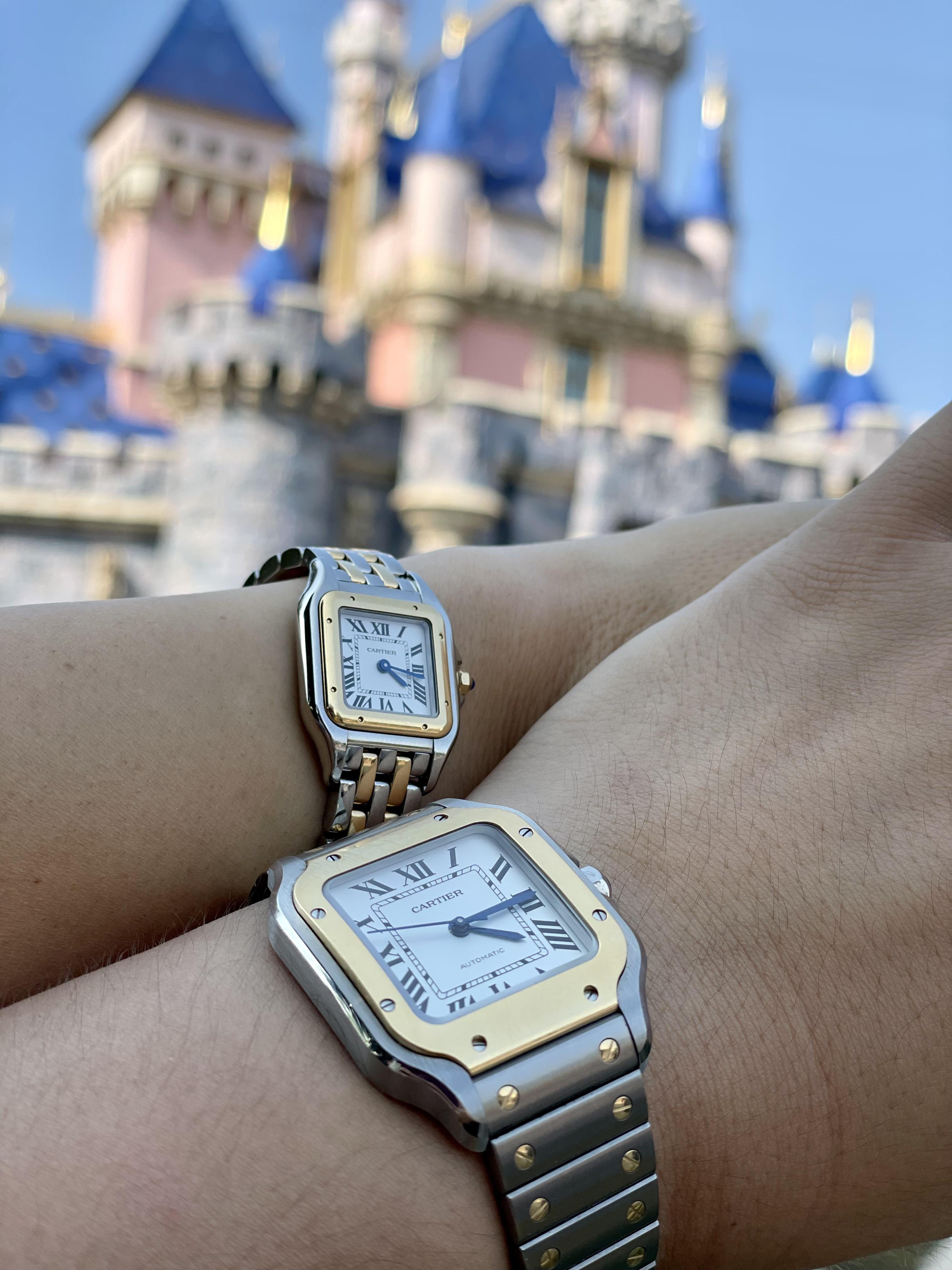 Cartier Two Tone Santos Panthere Couples Watch Watches
