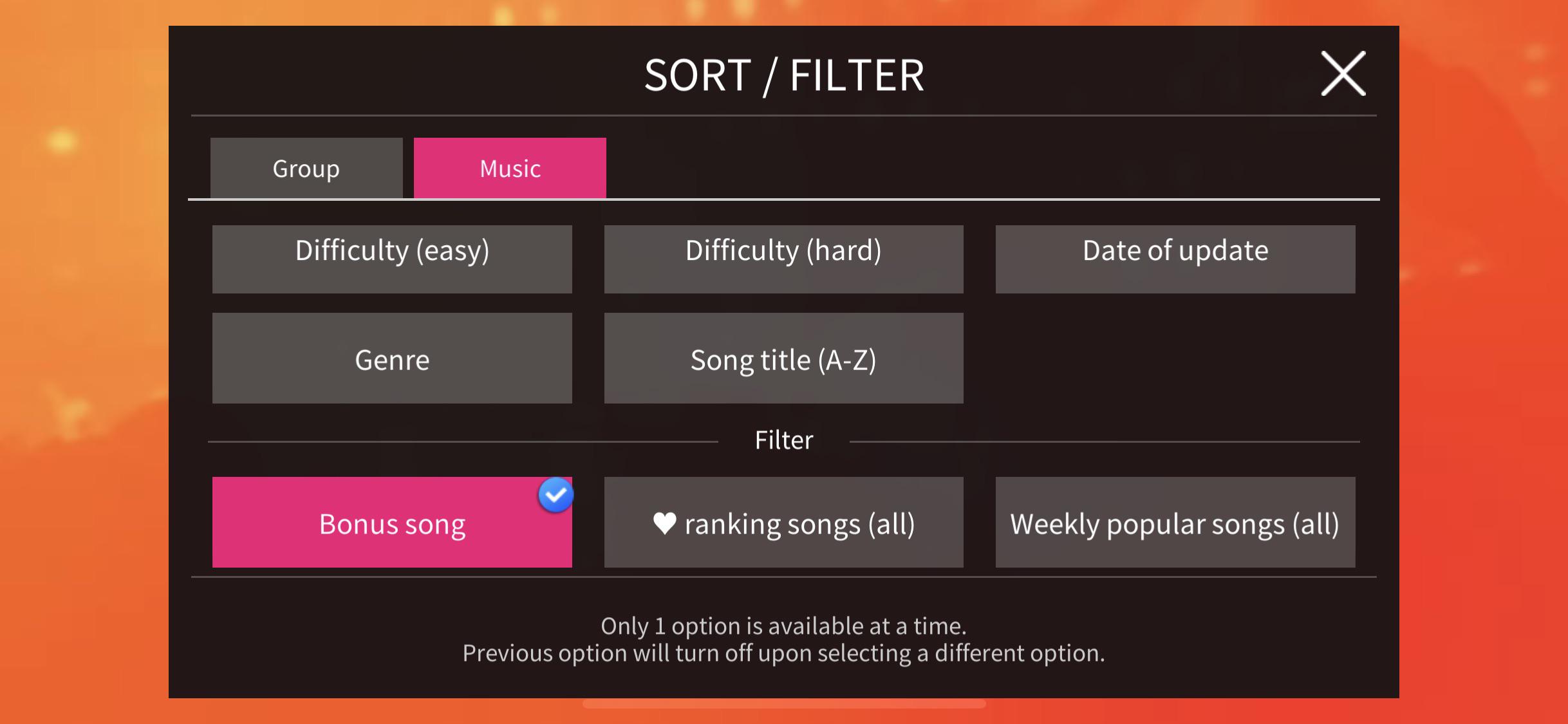 'Bonus Song' Filter has been ReAdded to Music Select Screen r