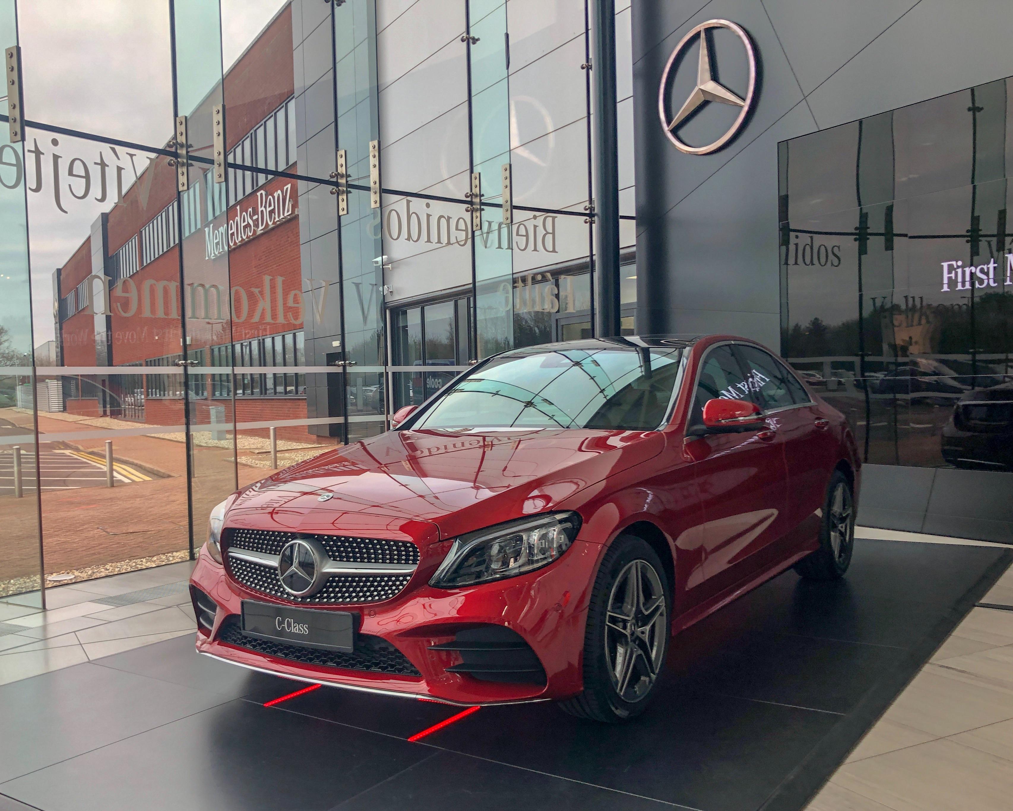 This hyacinth red CClass in the lobby of MercedesBenz UK. r