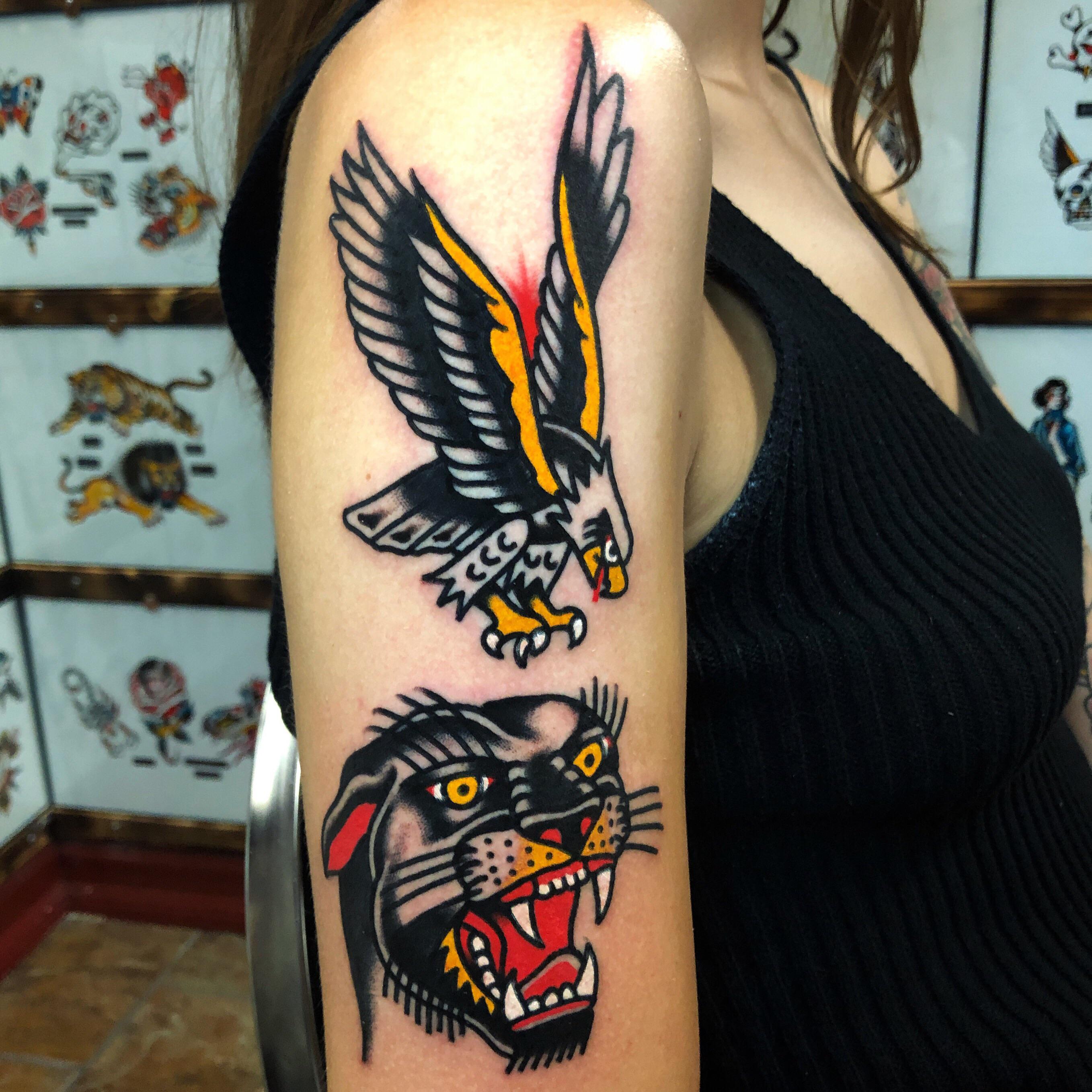 Eagle & Panther stack tattooed by me (aptattooer) Made at Classic