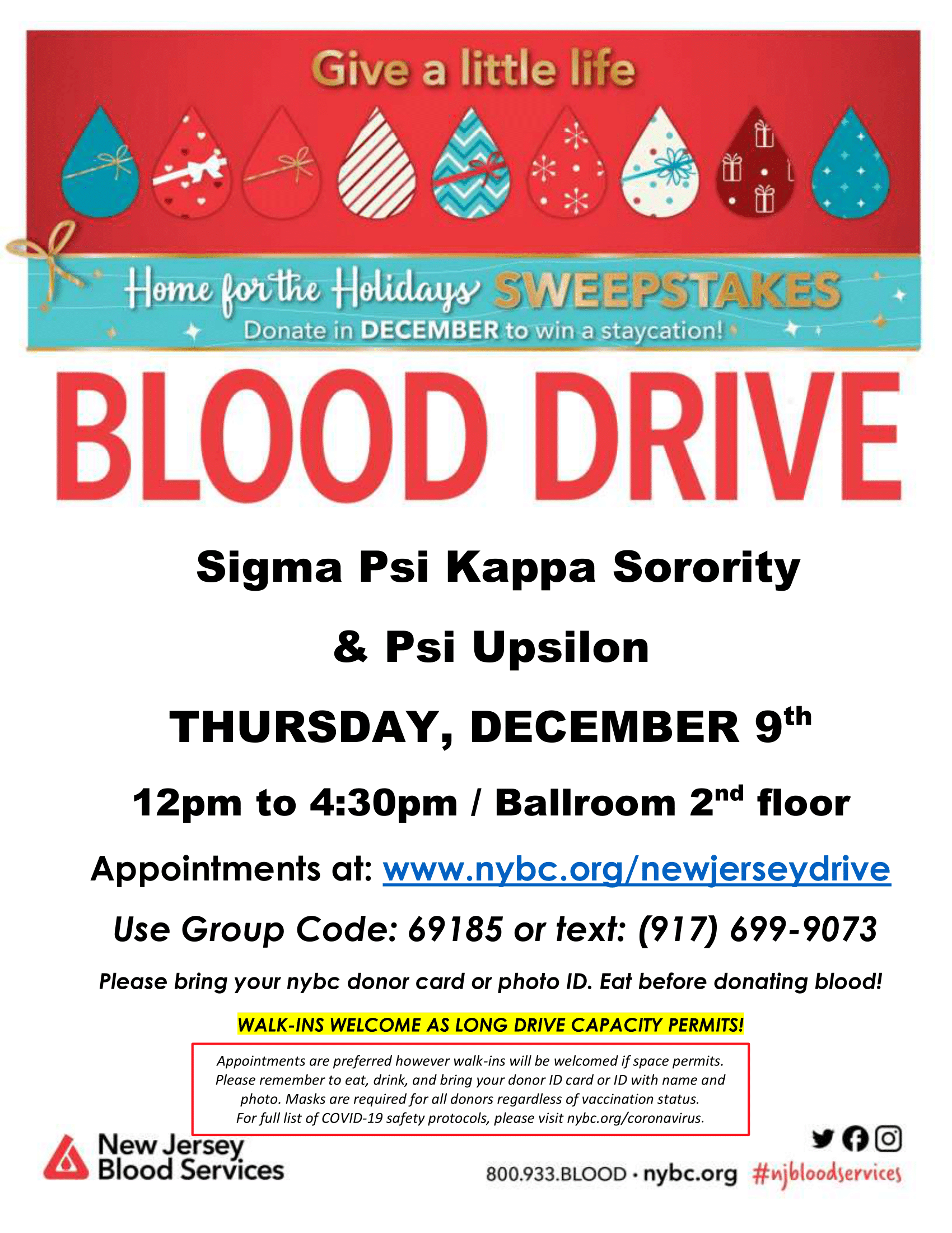 Blood Drive 12/9! There's a blood shortage right now so please sign up