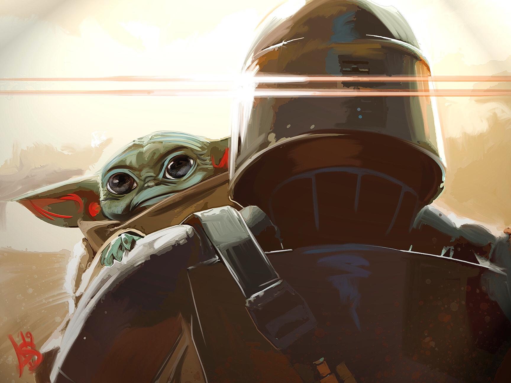 Baby Yoda and Mando painting. 18 x 24 canvas. Just finished it today