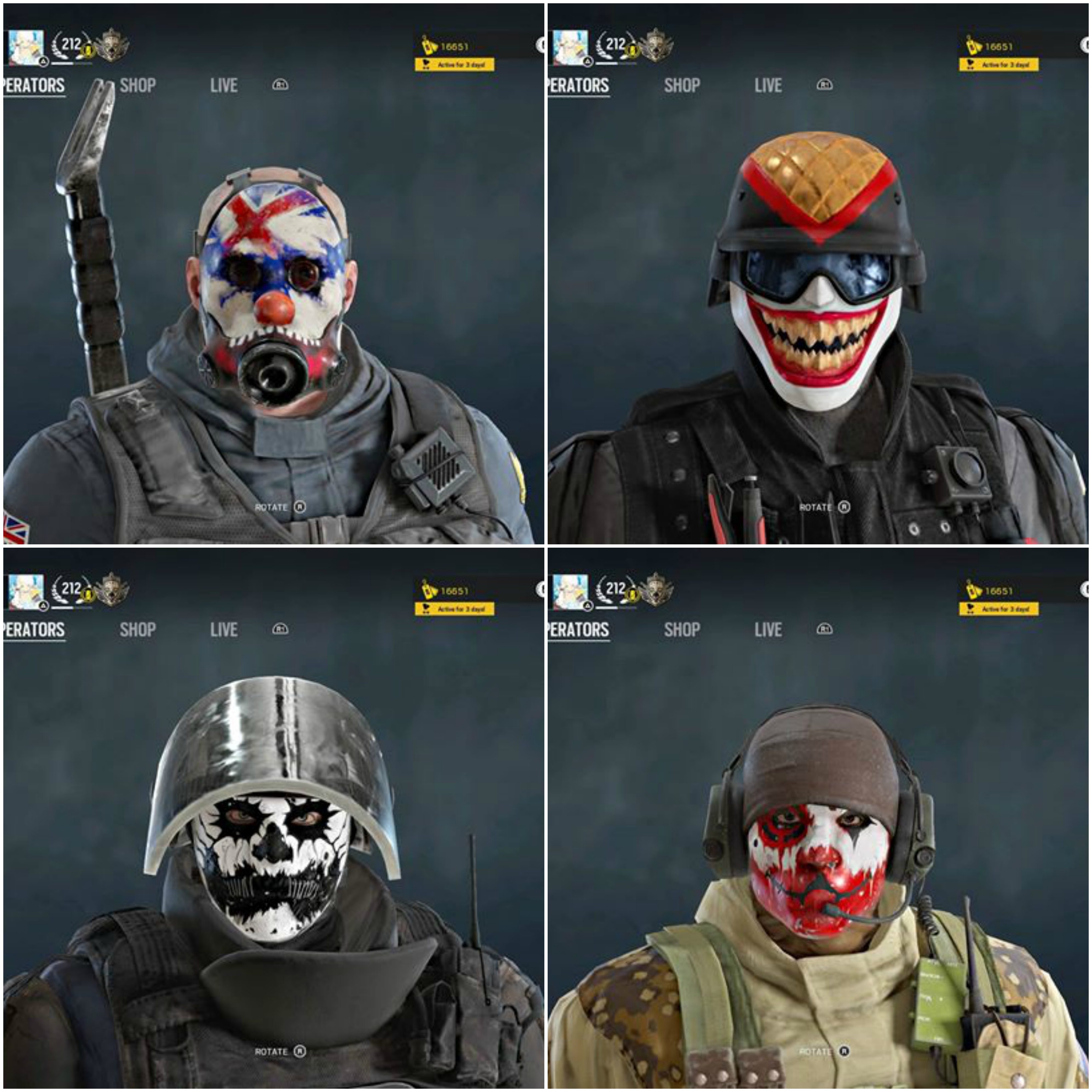 New Headgear Sledge, Castle, Rook and Glaz 27,000 renown each r/Rainbow6