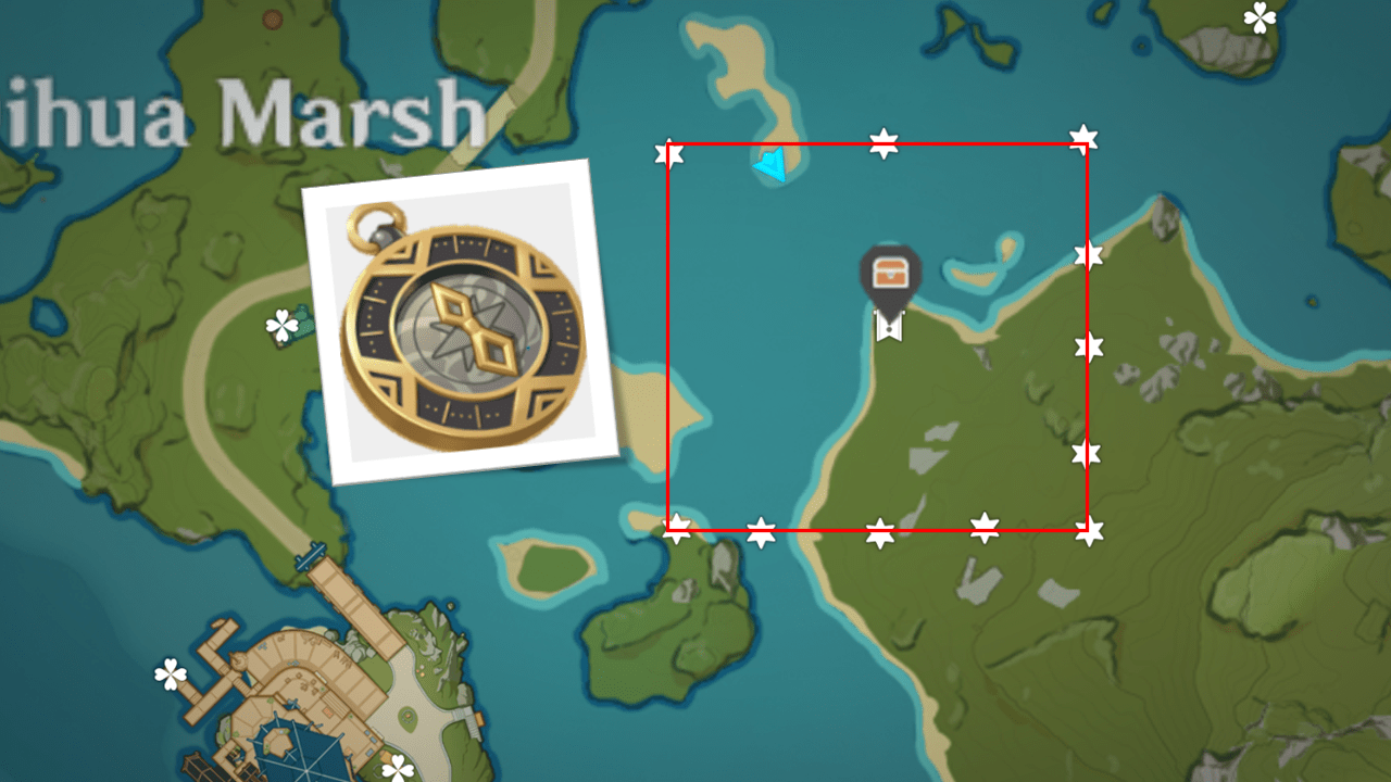 treasure compass scan range has a rectangular shape! out of the red