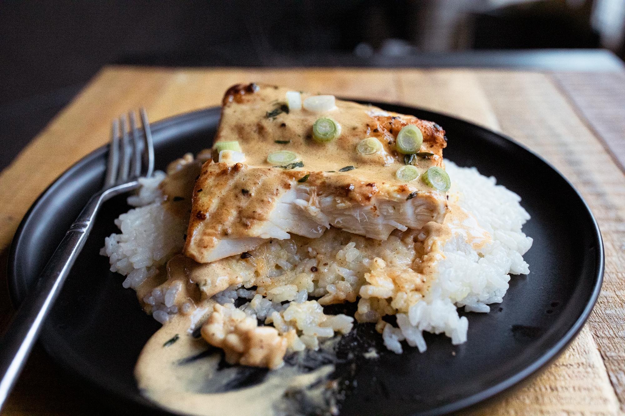 Blackstone Sturgeon with Lemon Cream Umami Sauce blackstonegriddle