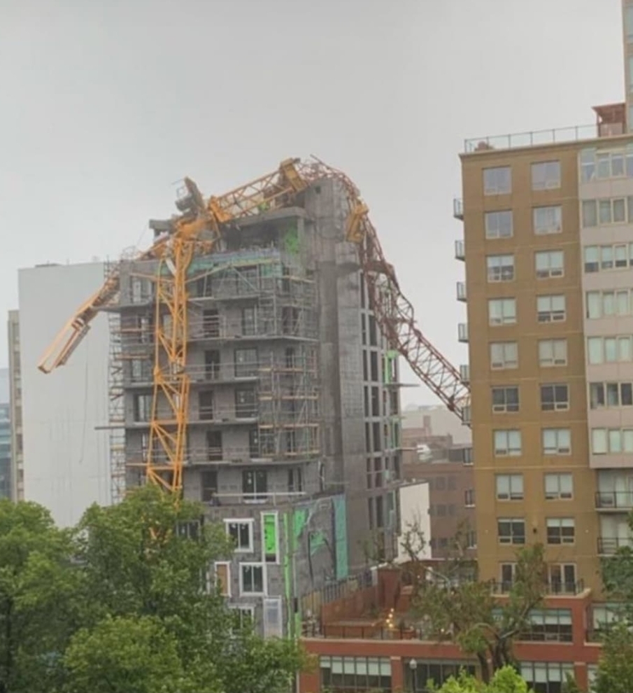 Winds from Hurricane Dorian caused a crane to collapse onto a building