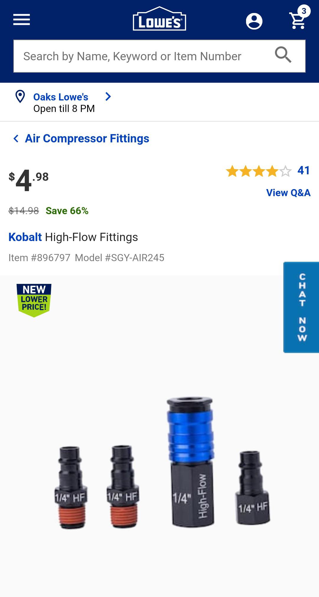 High Flow Air Fittings 4.98 Lowe's, Same as Merlin r/harborfreight