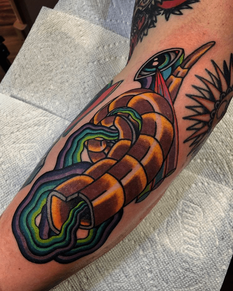 Psychedelic Horn by Dean Caves, made at Authentic Tattoo