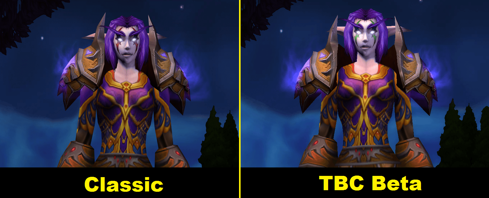 The color of my eye markings on my Night Elf are difference in the TBC