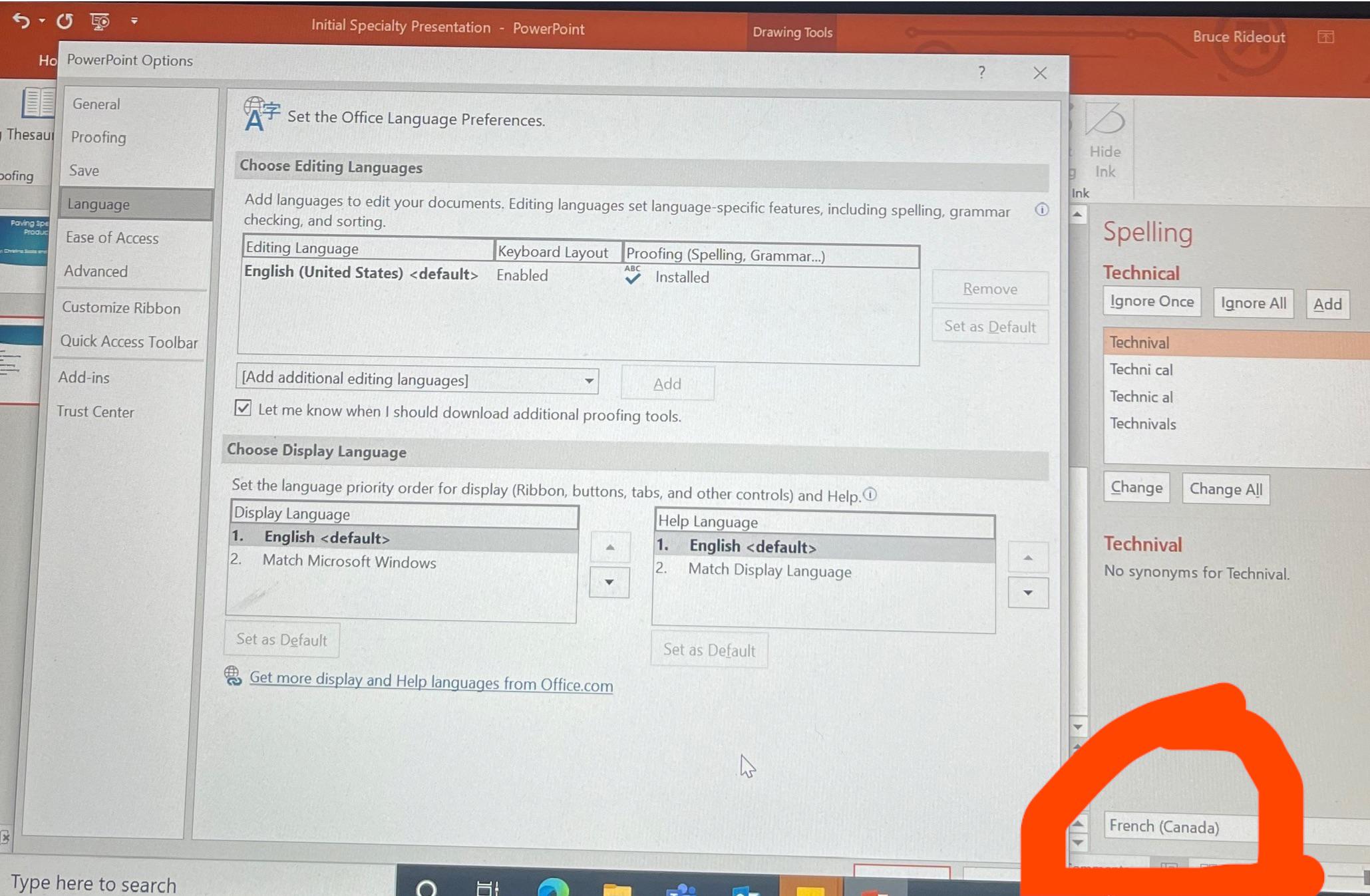 How to change proofing language? In options/language only English shows