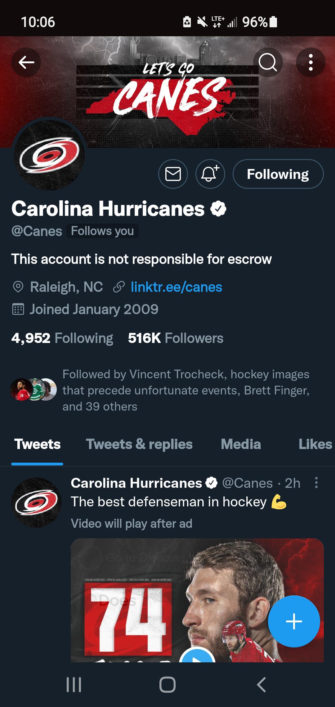 Canes Twitter updated their bio. hockey