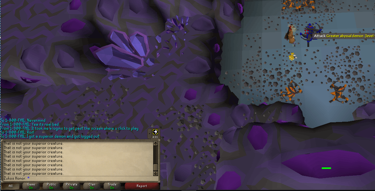 I got a Superior Abyssal Demon followed by a DC. When I logged back in I couldn't attack it