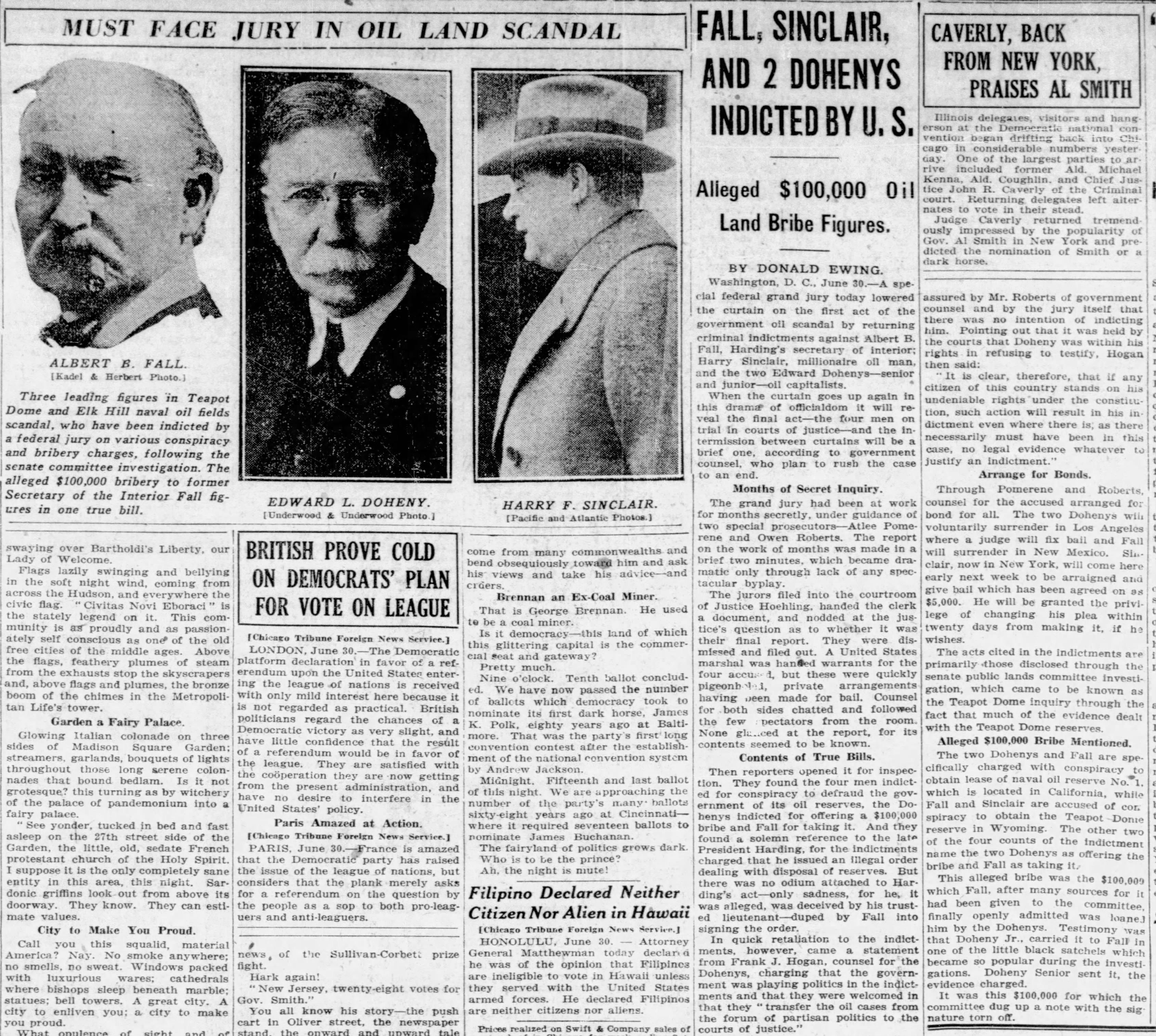 [June 30th, 1924] Teapot Dome scandal "Fall, Sinclair, and 2 Dohenys
