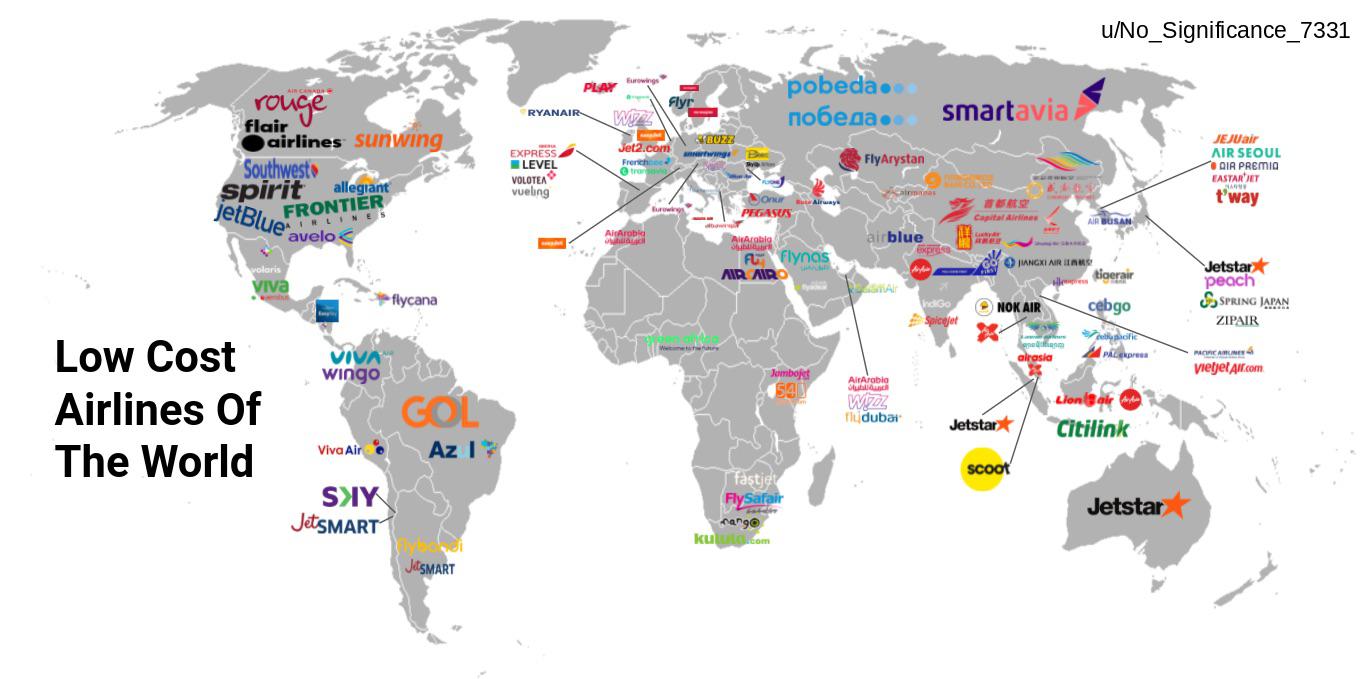 Low Cost Airlines of the World r/MapPorn