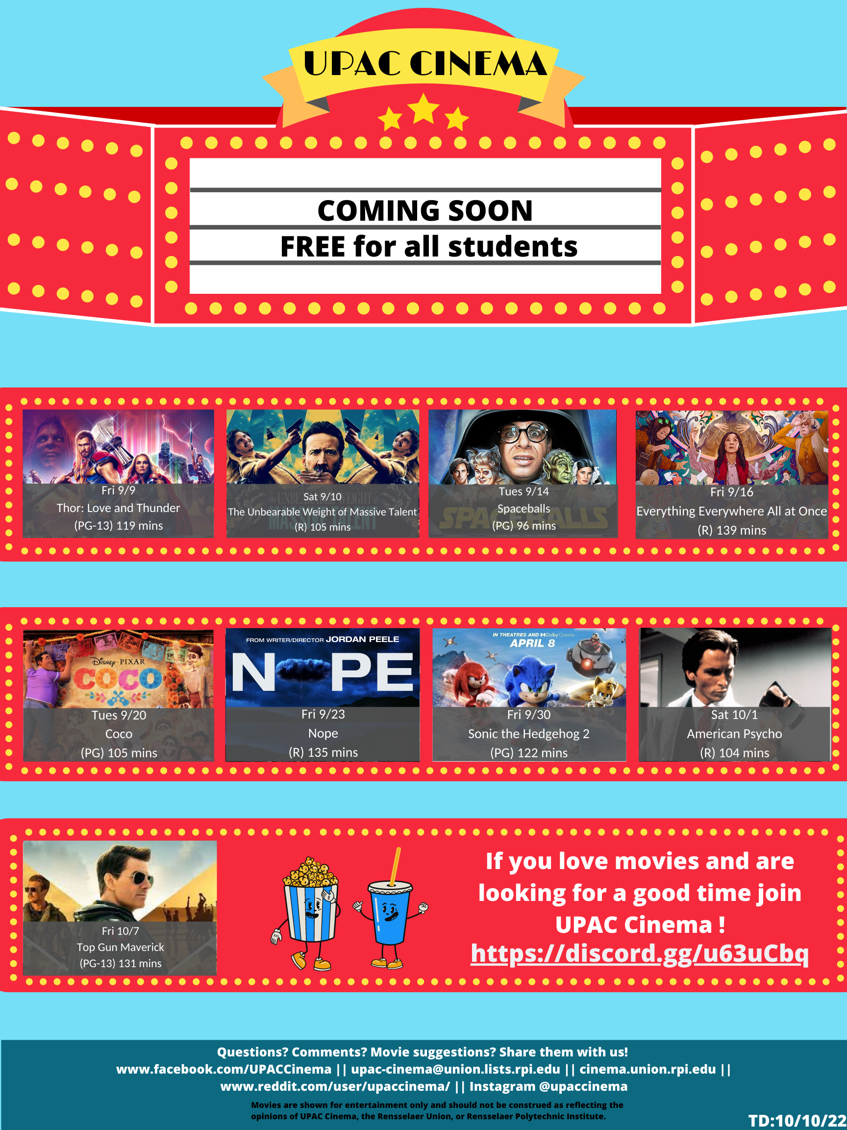 rpi final exam schedule fall 2023 UPAC Cinema Presents First Half of Fall 2022 Schedule! r/RPI