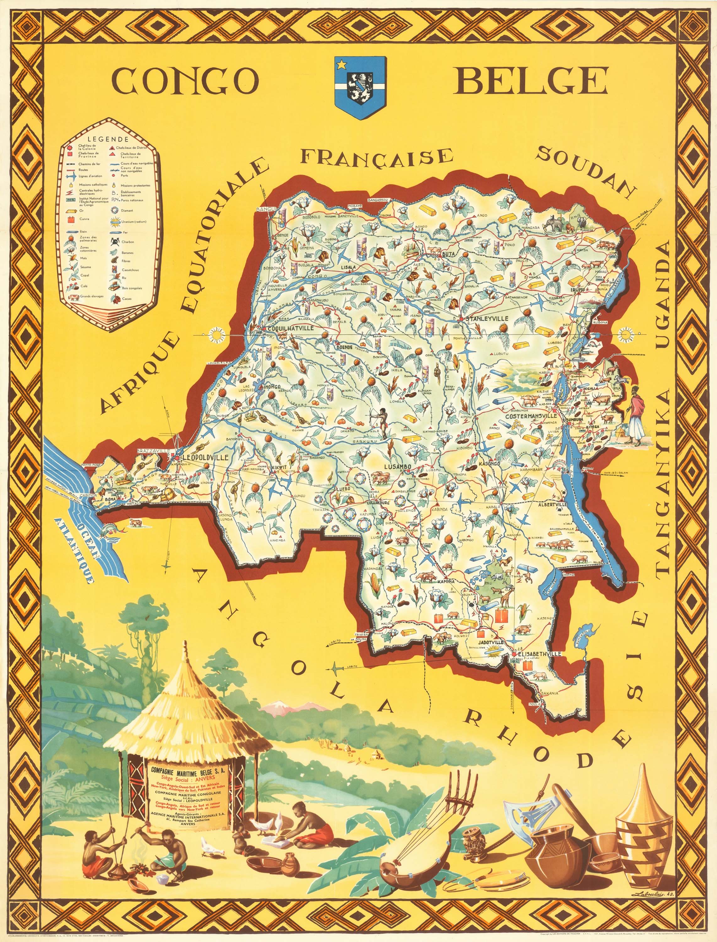 Illustrated map of the Belgian Congo 1949 r/BelgianEmpire