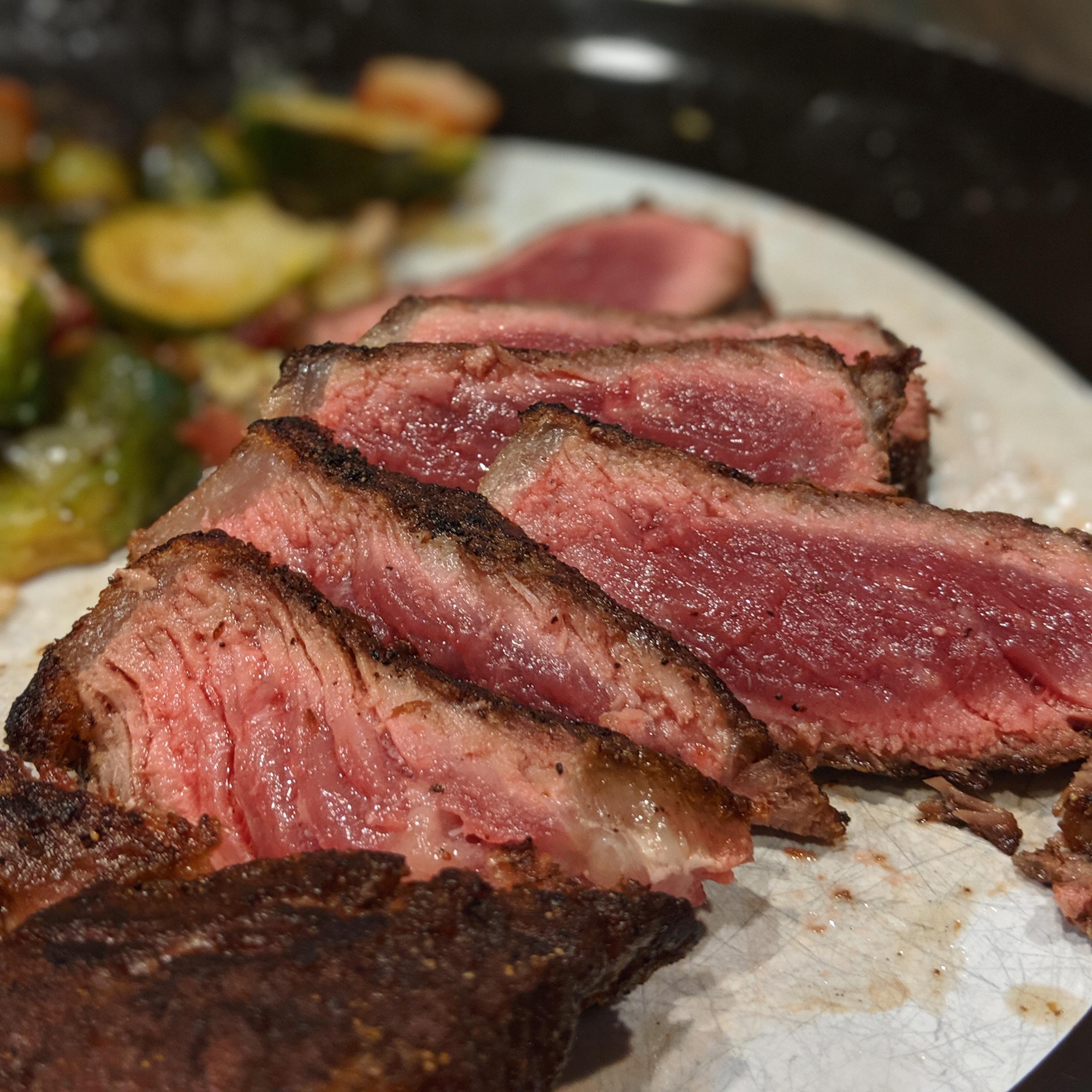 NY Strip Steak, seared in the cast iron. A little rare, but delicious