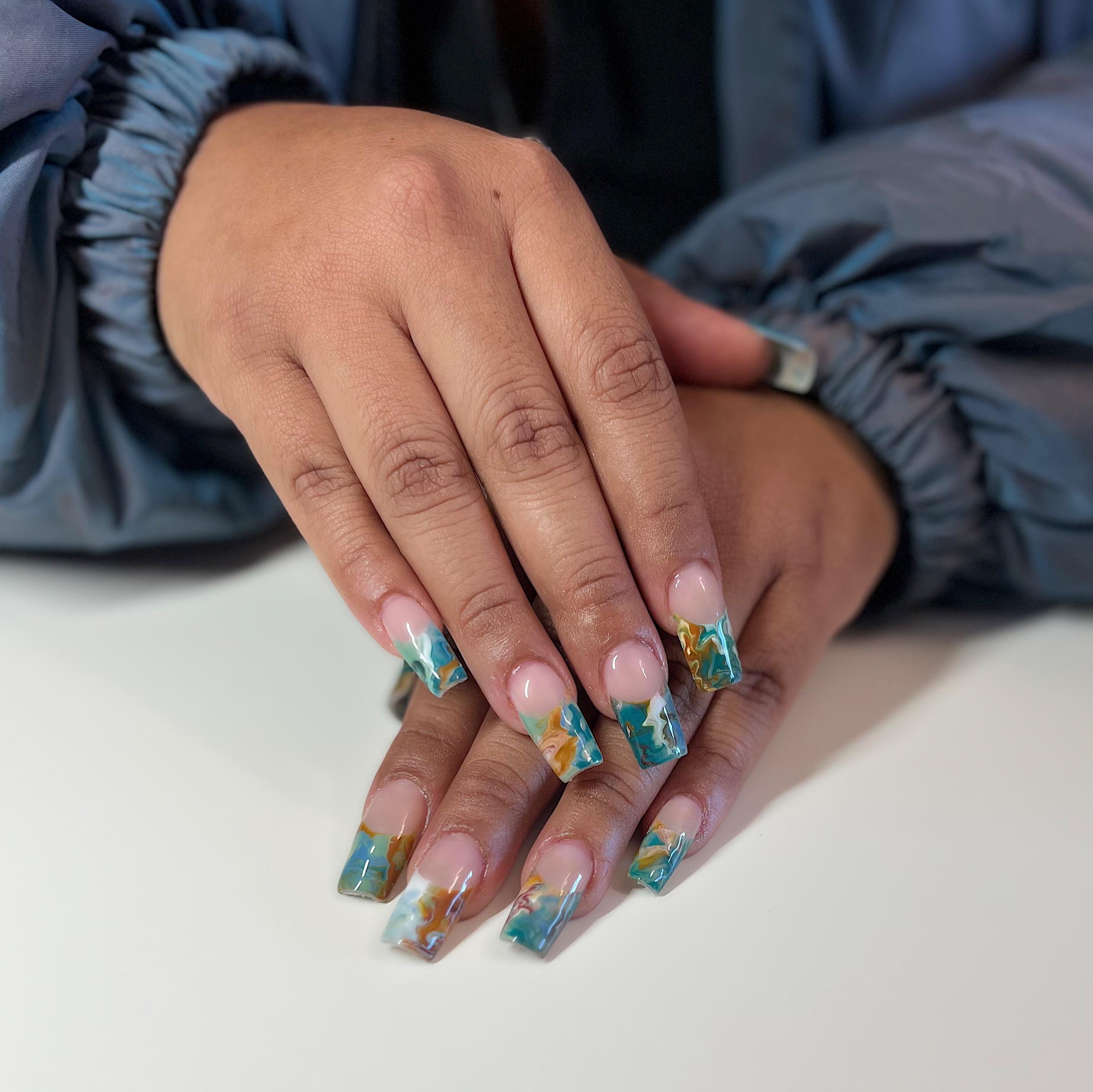 Gel X marble french tips w/ fall (ish) colors r/Nails