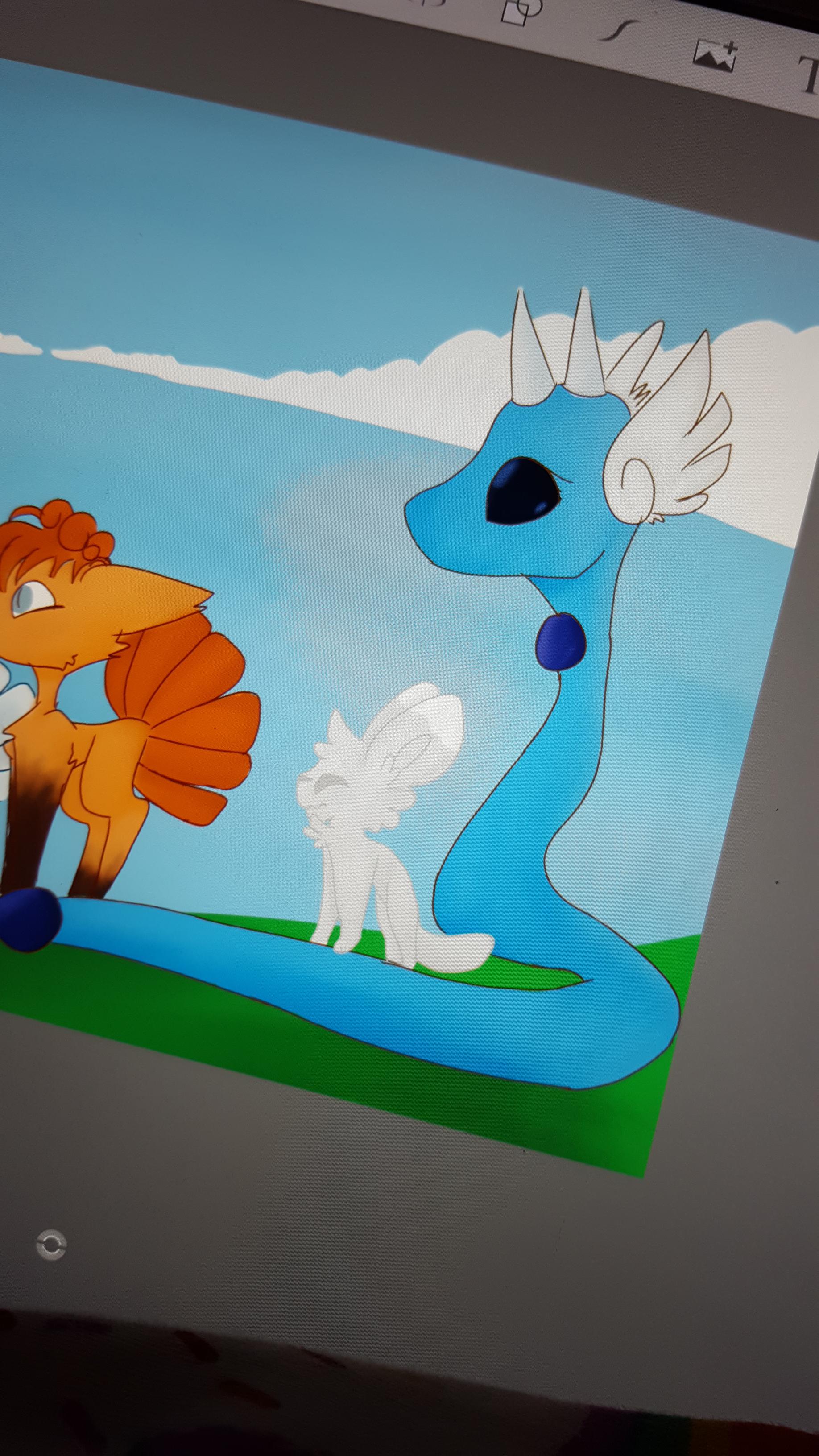 I just finished this drawing. Dragonair only has one horn. I didn't