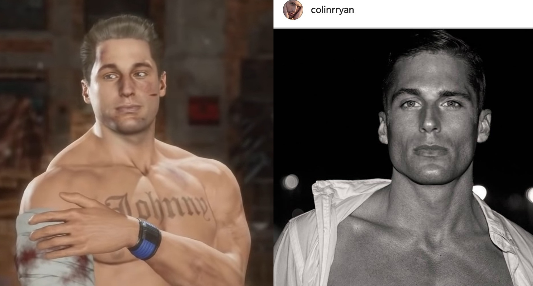 Johnny Cage character model vs real life model r/MortalKombat
