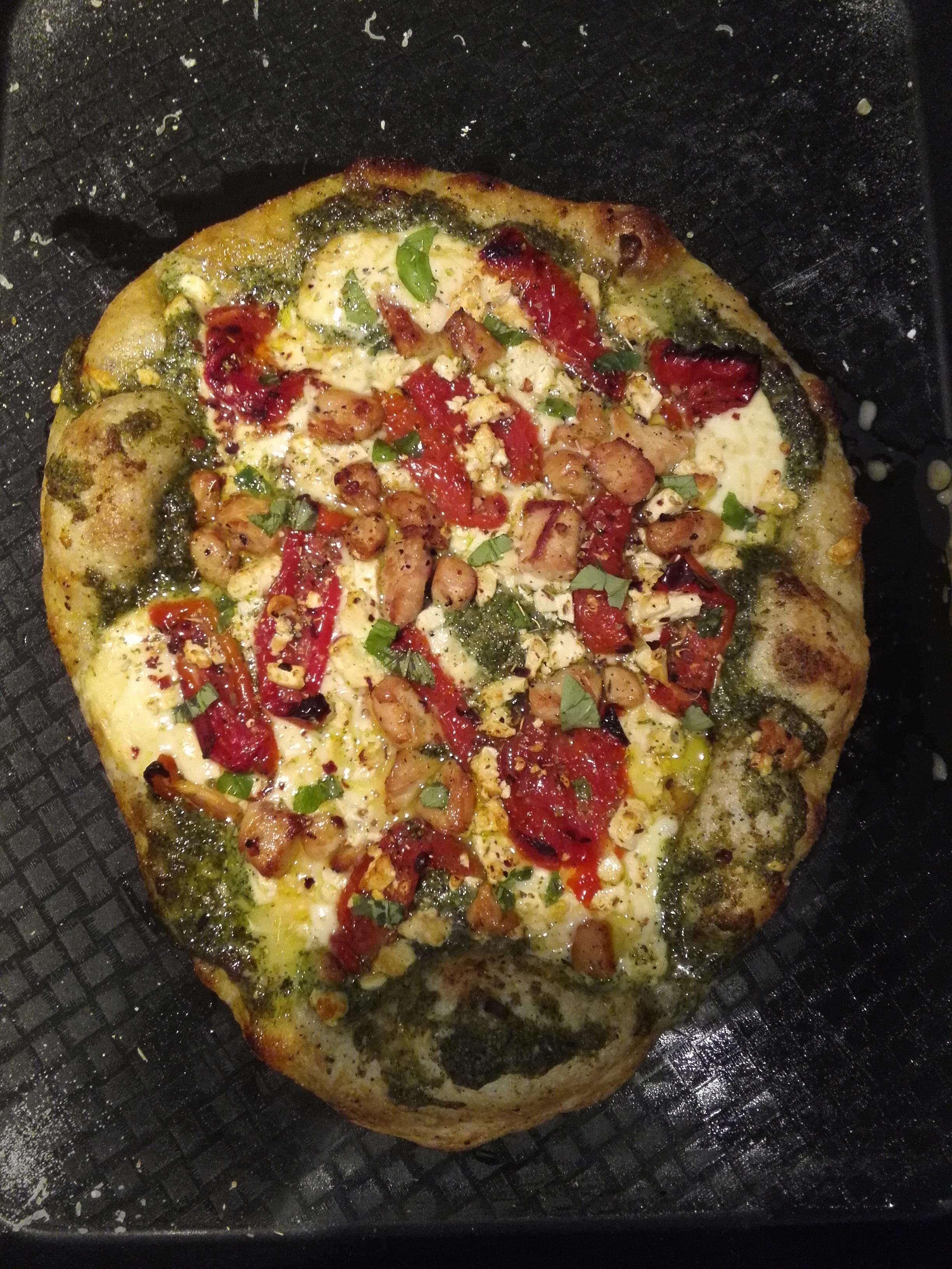 Chicken & Pesto Pizza with Feta & Sun Dried Tomatoes r/Pizza
