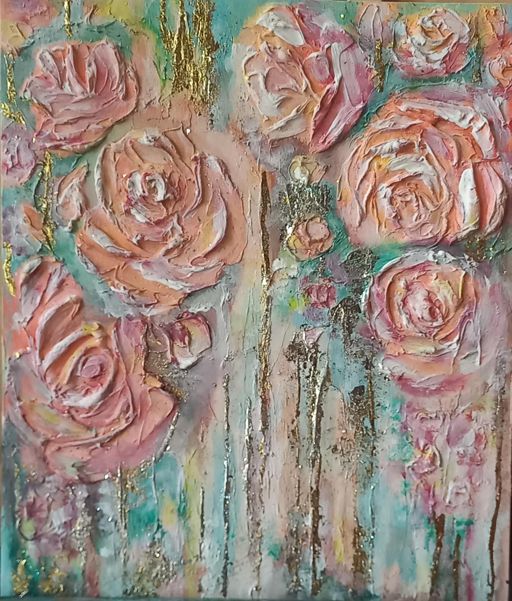 rose painting, acrylic texture paste r/painting