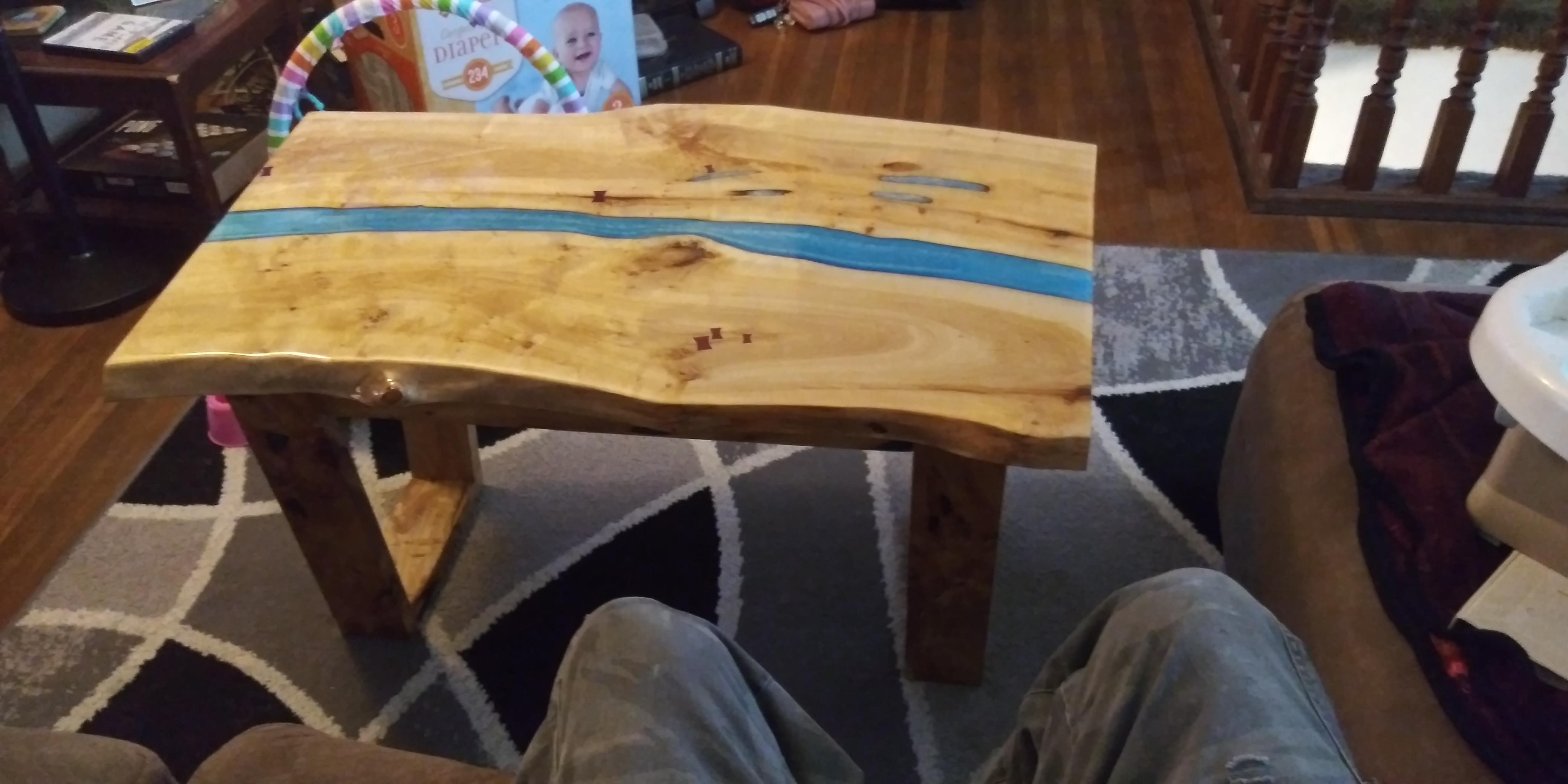 Woodworking Hub Finally finished my first river table and got it in my living room!!!